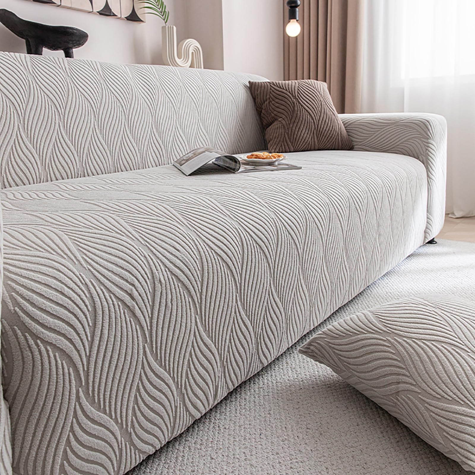 Housse de canapé 2 places extensible gris avec jupe élégante pour salon