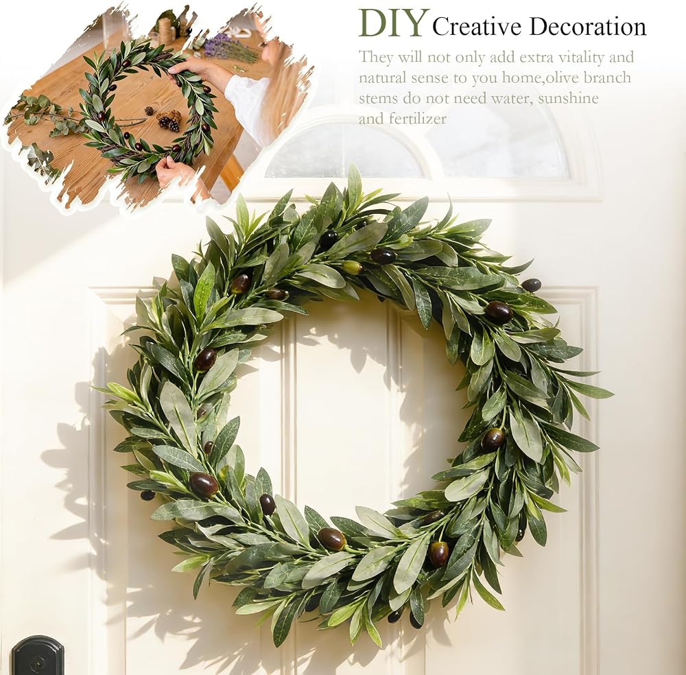 Bdor 5 Pack Artificial Olive Branches with Black Olives, 35.8 Inch Tall Faux Olive Stems – Realistic Olive Leaf & Fruit Greenery for Floor Vases, Home & Wedding Decor