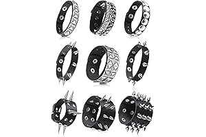 9-Piece Spiked Studded Leather Bracelet Collection