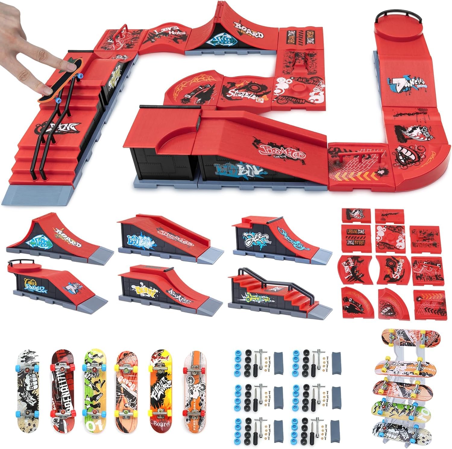 Finger Skateboards Lot de 6 mini skateboards et rampes Accessoires 1