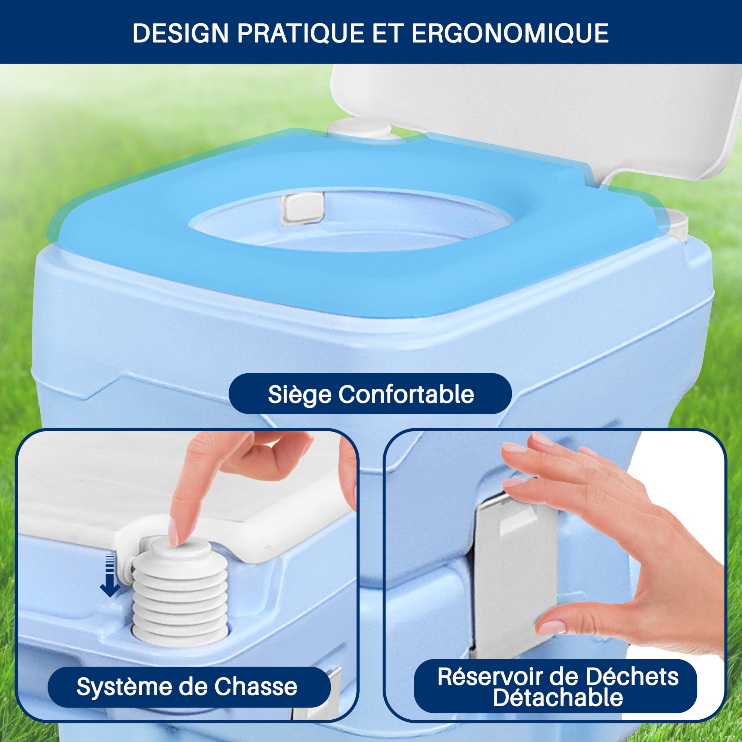 SereneLife Toilette Portable 20L pour Camping, VR, Bateau et Activités de loisirs. 120 Chasses, Réservoir Détachable avec Pulvérisateur à Main et Sac de Transport. Toilette Camping Confortable