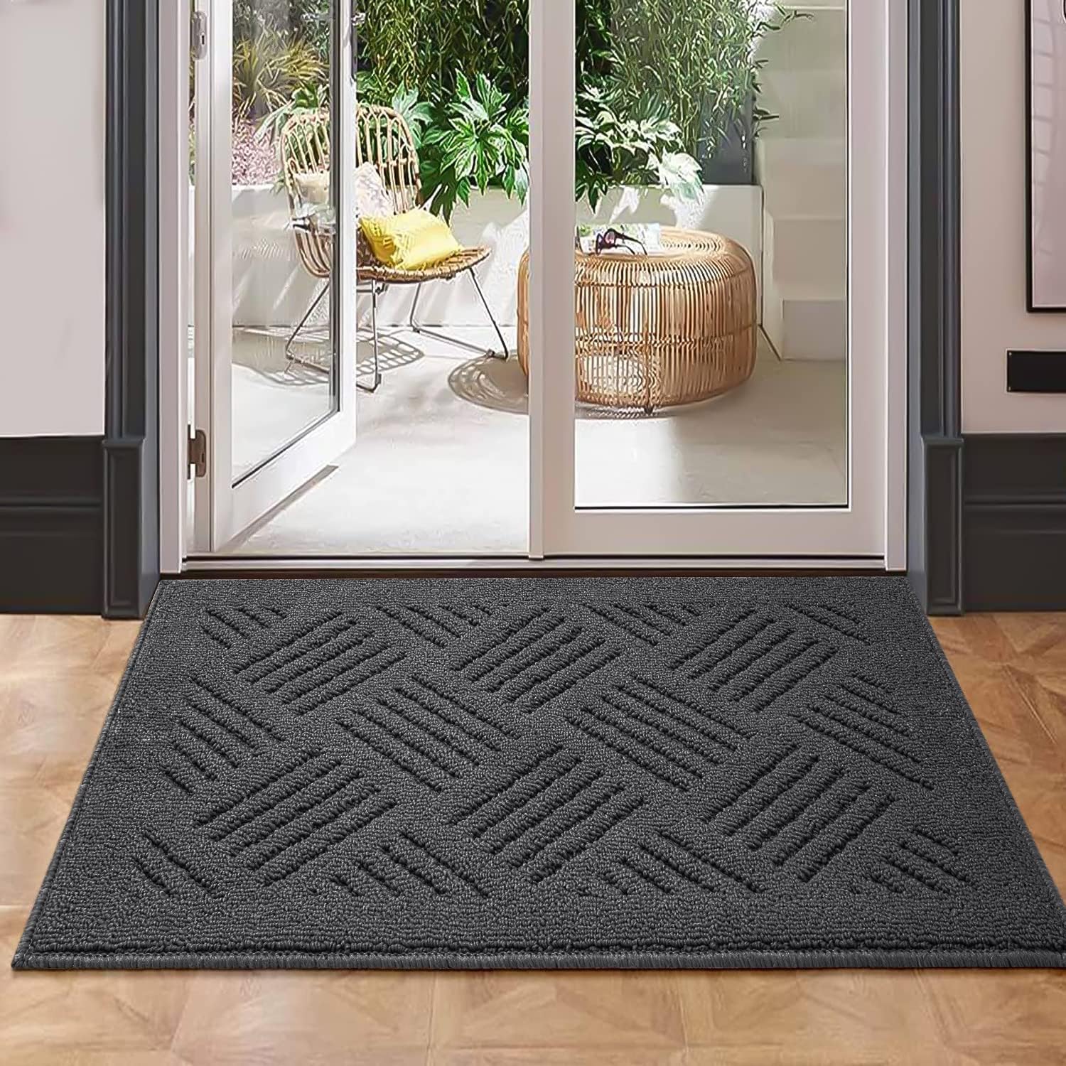 Door Mat Indoor Doormat,Front Back Door Mats Non Slip Entrance Rugs Rubber Backing,Inside Doormats for Entryway Low-Profile, Washable Absorbent Resist Dirt Floor Mats Charcoal, 24"x36" Charcoal 2' x 3' (Runner)