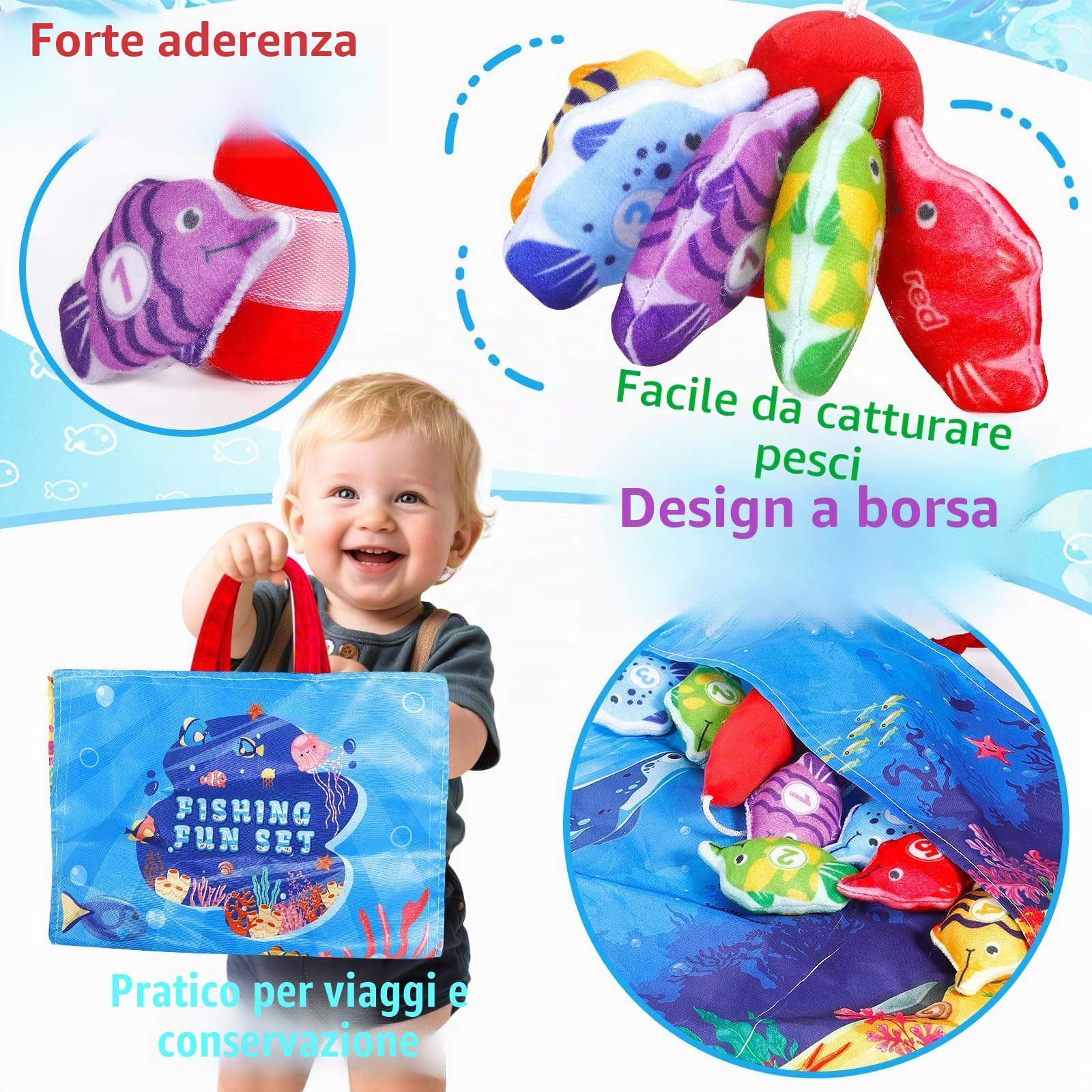 Giochi Bambini 1 Anno, 22 Pezzi Pesca Morbidi, Giochi Montessori 1 Anno Regalo Bambino, con 15 Pesci, Interattivi Educativo Gioco Bambino 1 2 3 Regali per Compleanno Natale