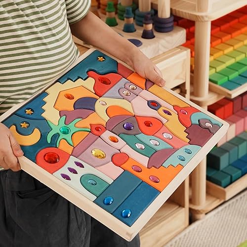 Miniatura 10 de 12 bloques de ventanas de cuentos de hadas, cubos translúcidos apilables, juguetes creativos de madera natural, juguetes educativos para niños (12