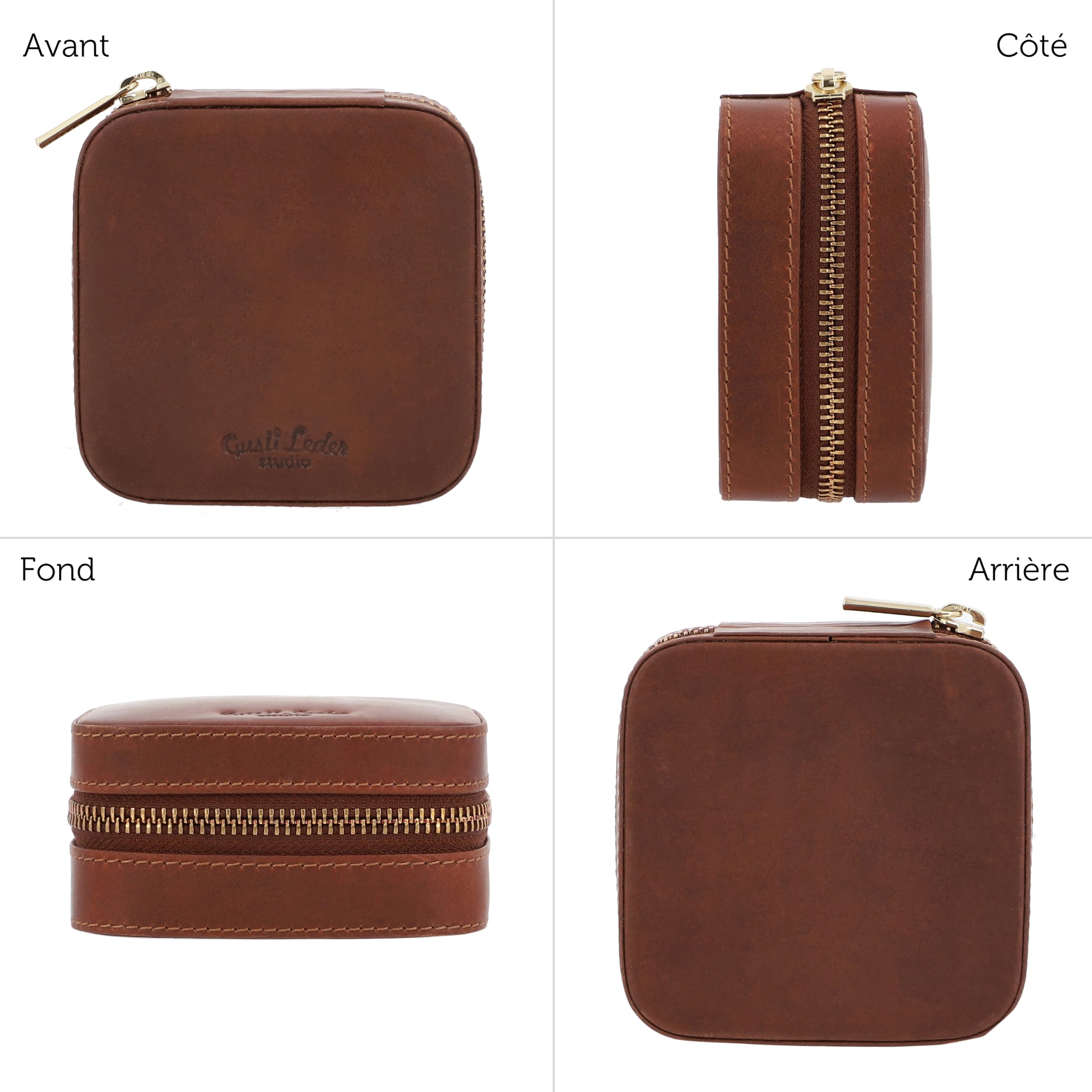 Gusti Pochette à Bijoux en Cuir – "Lonneke" Étui à Bijoux pour Femme en Cuir Marron