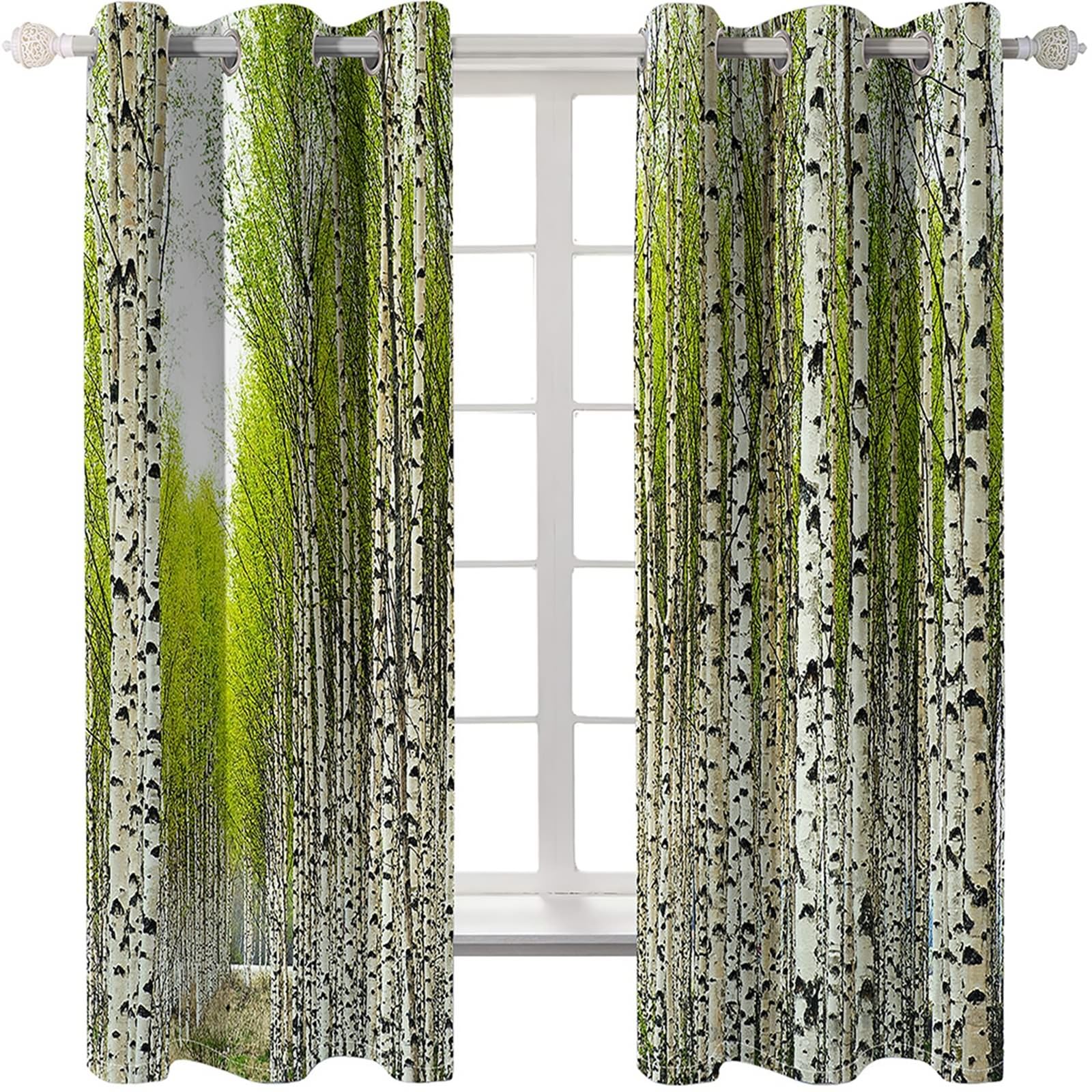 Zasłony zaciemniające o długości 137 cm, zasłony zaciemniające do pokoju, 2 zestawy paneli 34 szer. x 137 cm dł. brzozowy las, zasłony termiczne do sypialni