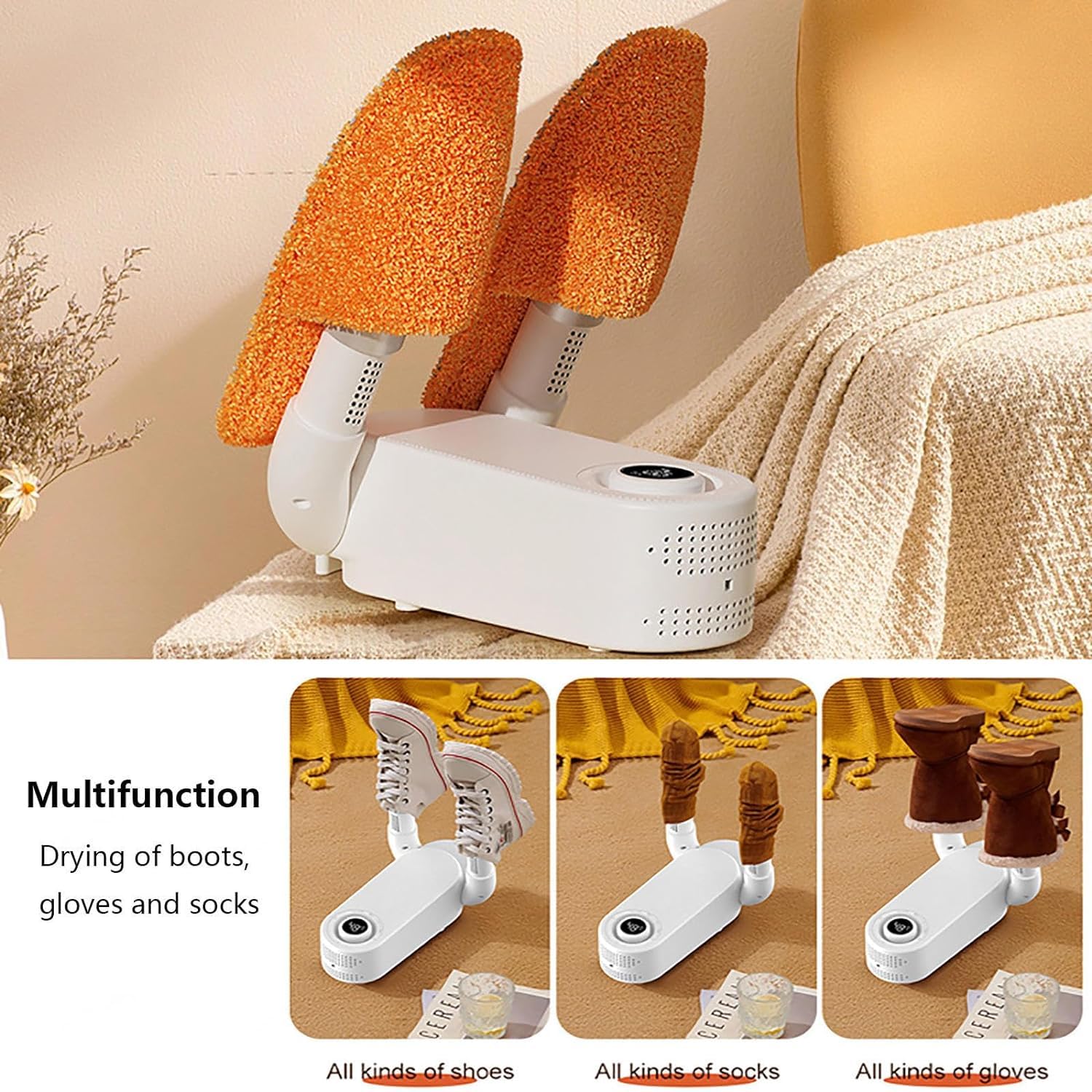 Séchoir Sèche-Chaussures, sèche-Chaussures de Ski Portable et Pliable avec Ventilateur Thermique et minuterie, sèche-Chaussures Intelligent pour Le Camping, Les Voyages ou Le Ski