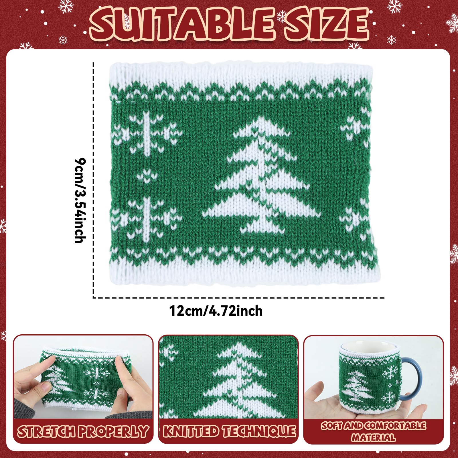8 tazas de café de Navidad acogedoras tazas de café de punto taza de café suéter funda reutilizable ganchillo café y té calentador taza con botones taza de café de invierno decoración para bebedor de