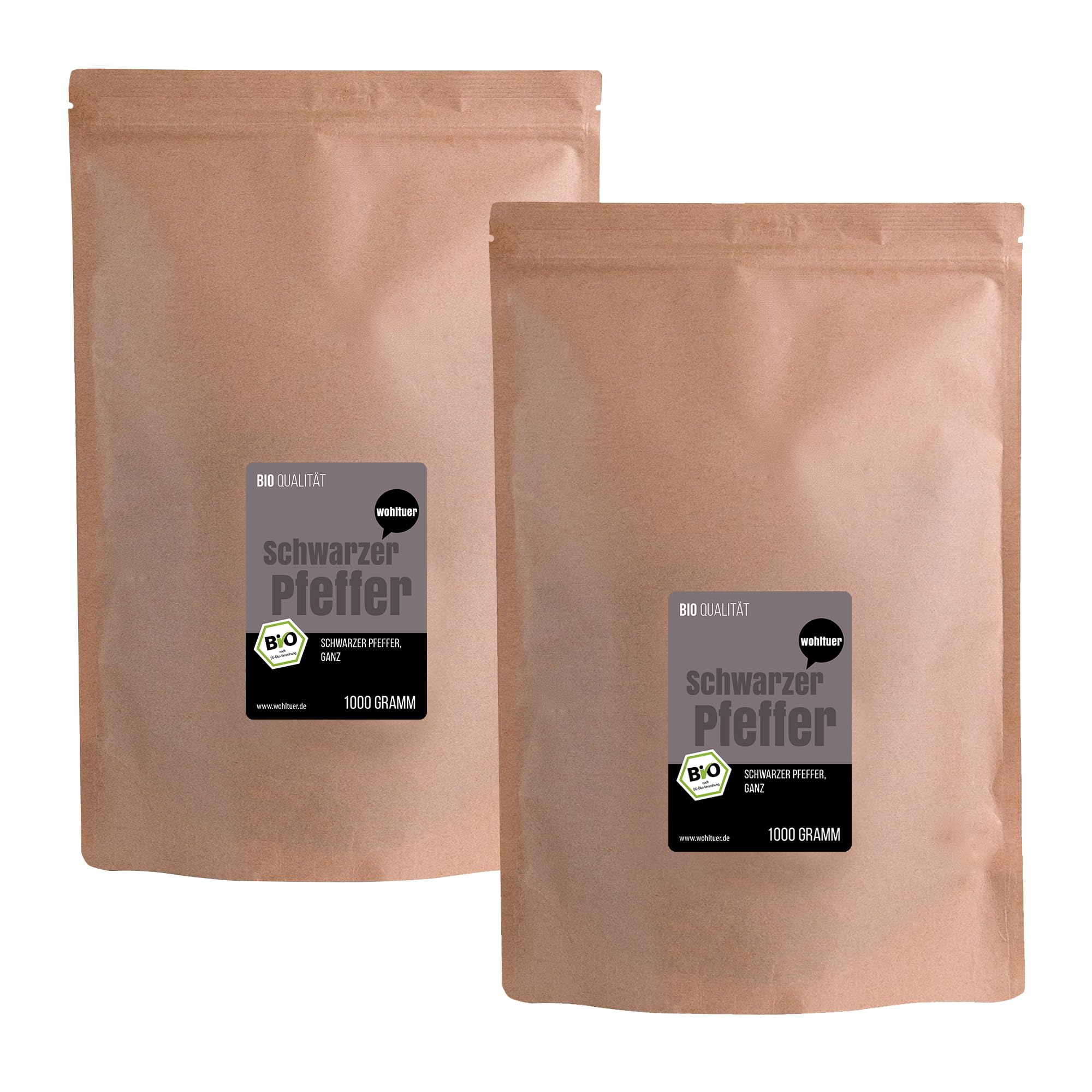 Wohltuer Bio Pfeffer schwarz, ganz 2000 g | Aromatische schwarze Pfefferkörner für die Pfeffermühle | Bioqualität aus Sri Lanka