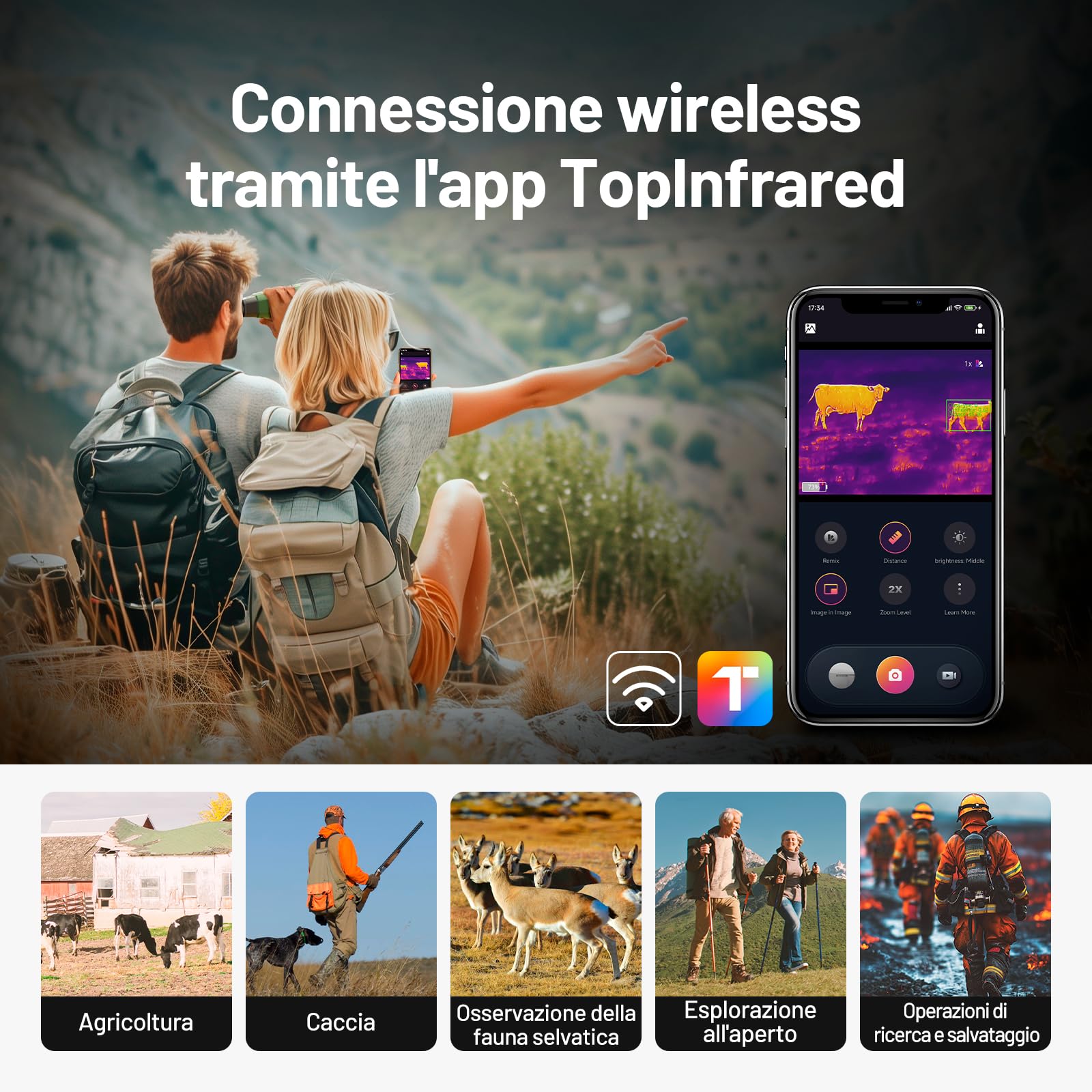 TOPDON TS004 Termocamera Professionale, Monoculare Visore Termico 320x240 TISR 50Hz, 410m Campo di Rilevamento,13mm Obiettivo, Memoria 32GB, WiFi, 2-8X Zoom, per Caccia, Osservazione Fauna, Outdoor