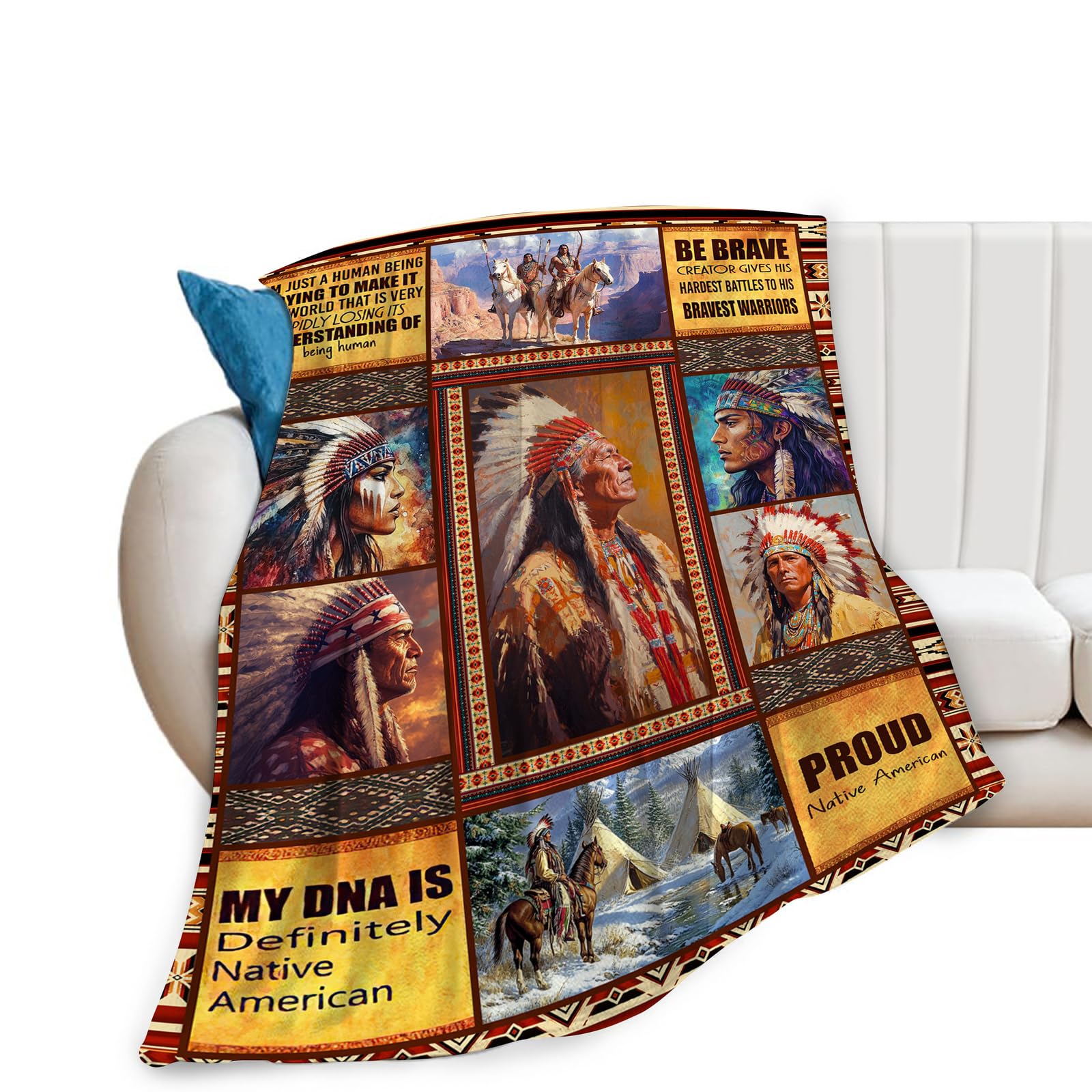 Native American Blanket Ultra Soft Cozy Indians Throw Blanket Fleece Fuzzy Plush Native American Decor Gifts for Women Girls Adults Couch Sofa 50"x40"