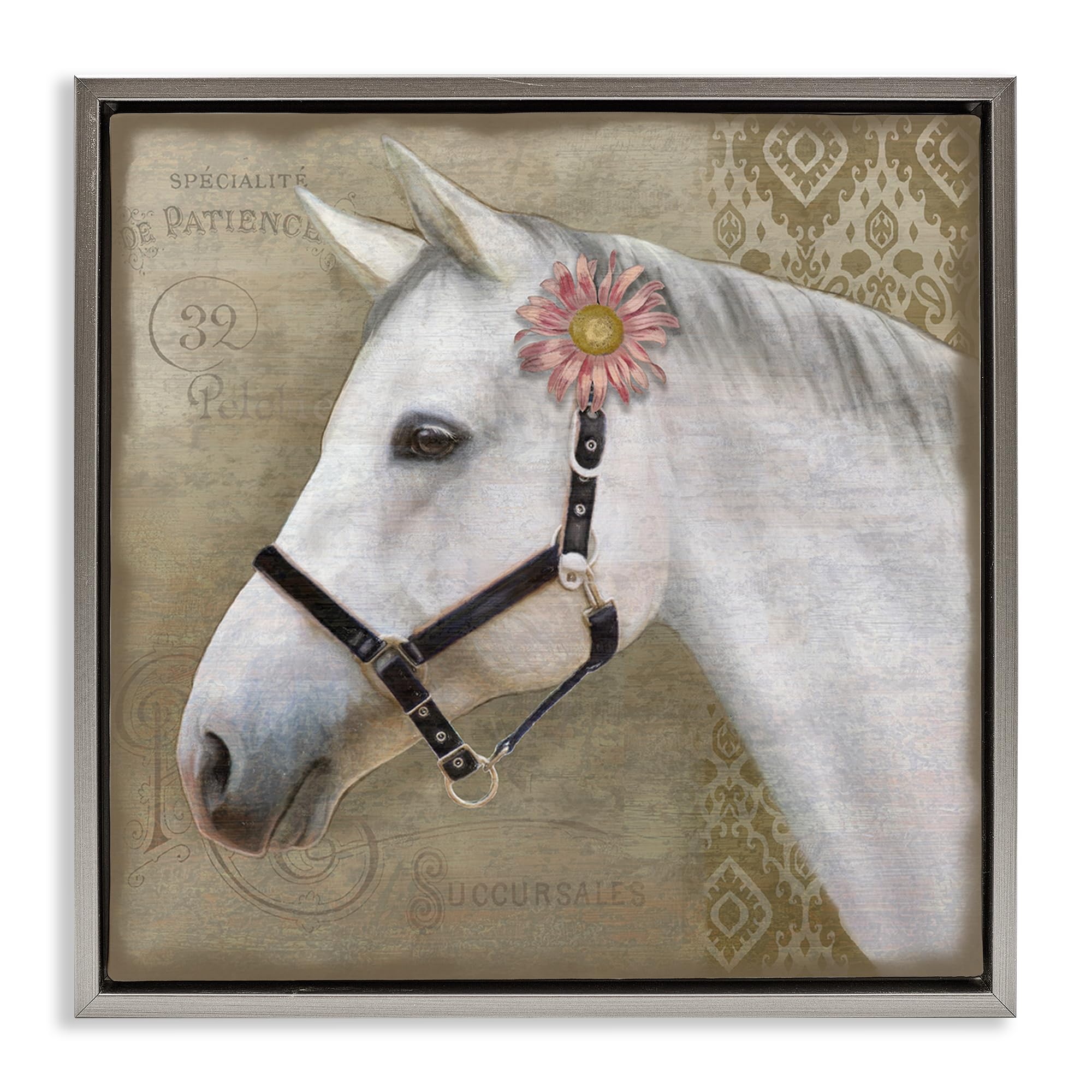 Stupell Industries Boho Barnyard Horse Portrait_v1 'Boho Barnyard Horse', Floating Frame Canvas Art, Gray, 25 X 25 Inches, Easy To Hang And Sturdy, Made In Usa, By Suzanne Nicoll