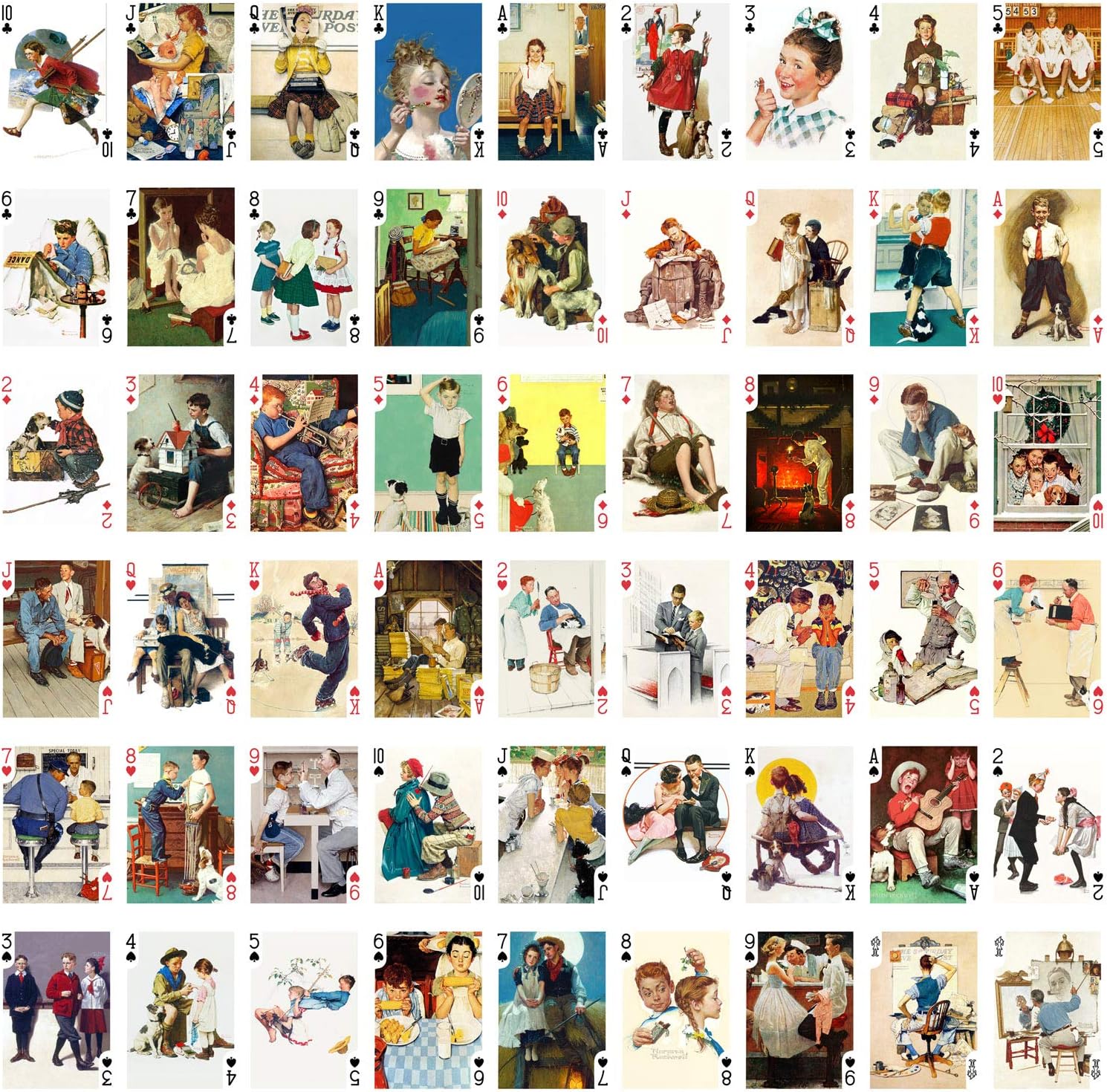 Norman Rockwell Playing Cards (Poker Deck 54 Cards All Different) Vintage Retro Magazine Illustrations