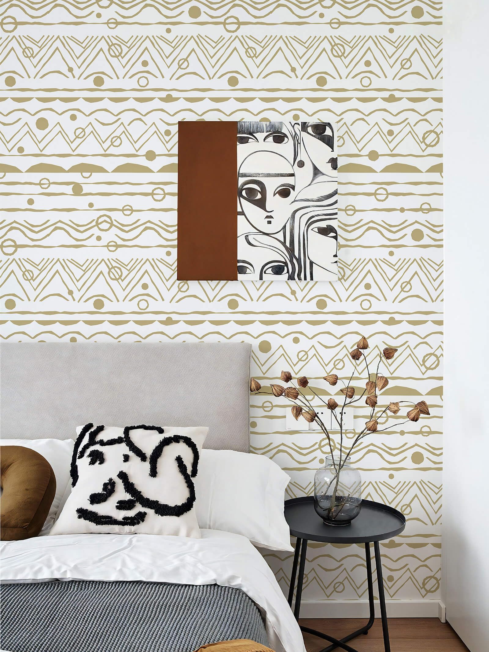 Photo 1 of Heroad Brand Boho Peel and Stick Wallpaper Wave and Circle Patterns Wallpaper Peel and Stick Yellow Brown Contact Paper for Cabinets Removable Wallpaper Self-Adhesive Thicken Vinyl 16.1”x393” 16.1''x393'' White and Orange Brown