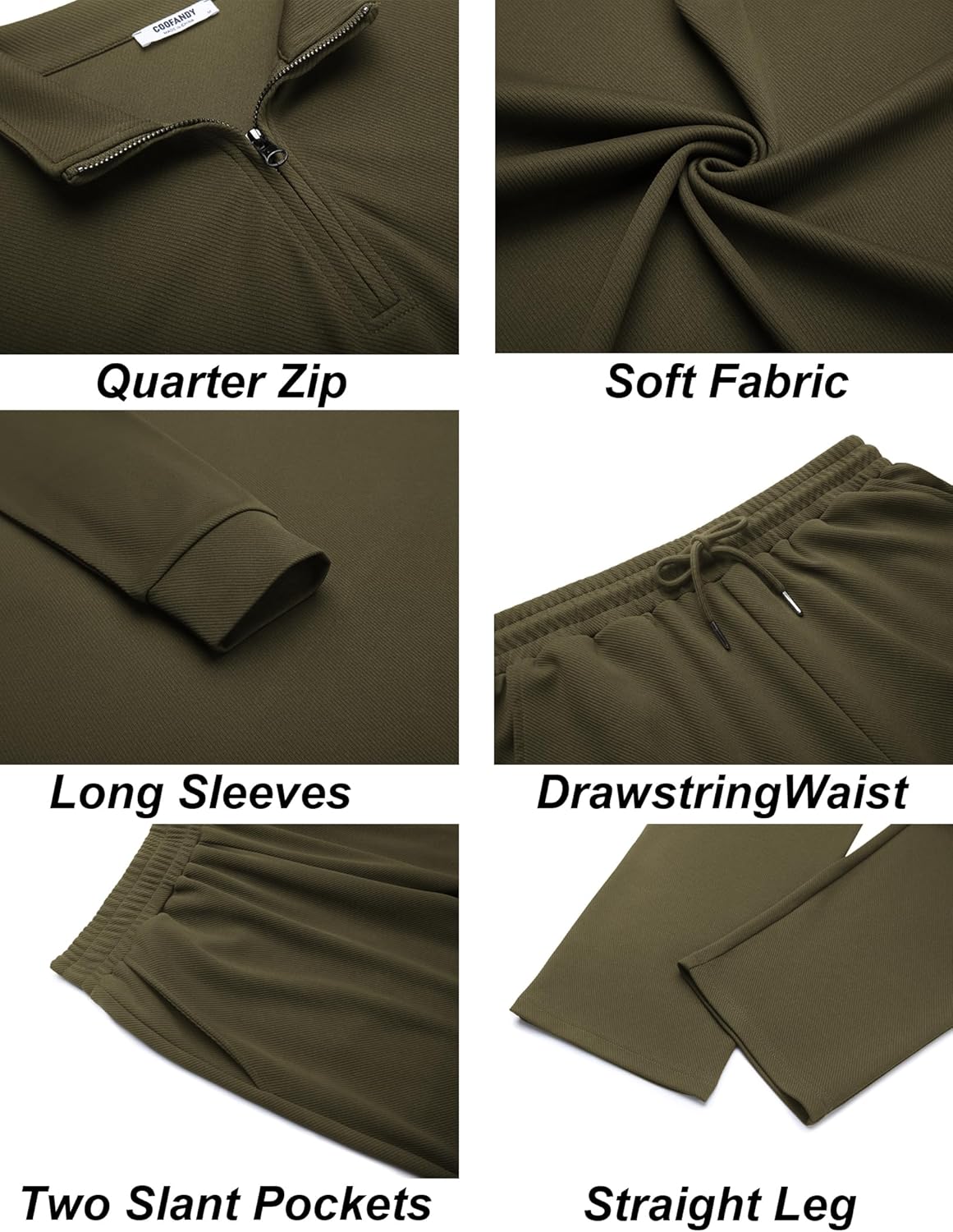 COOFANDY Men's Tracksuits 2 Piece Casual Athletic Sweatsuit Quarter Zip Pullover Long Sleeve Running Sport Outfits - Image 6