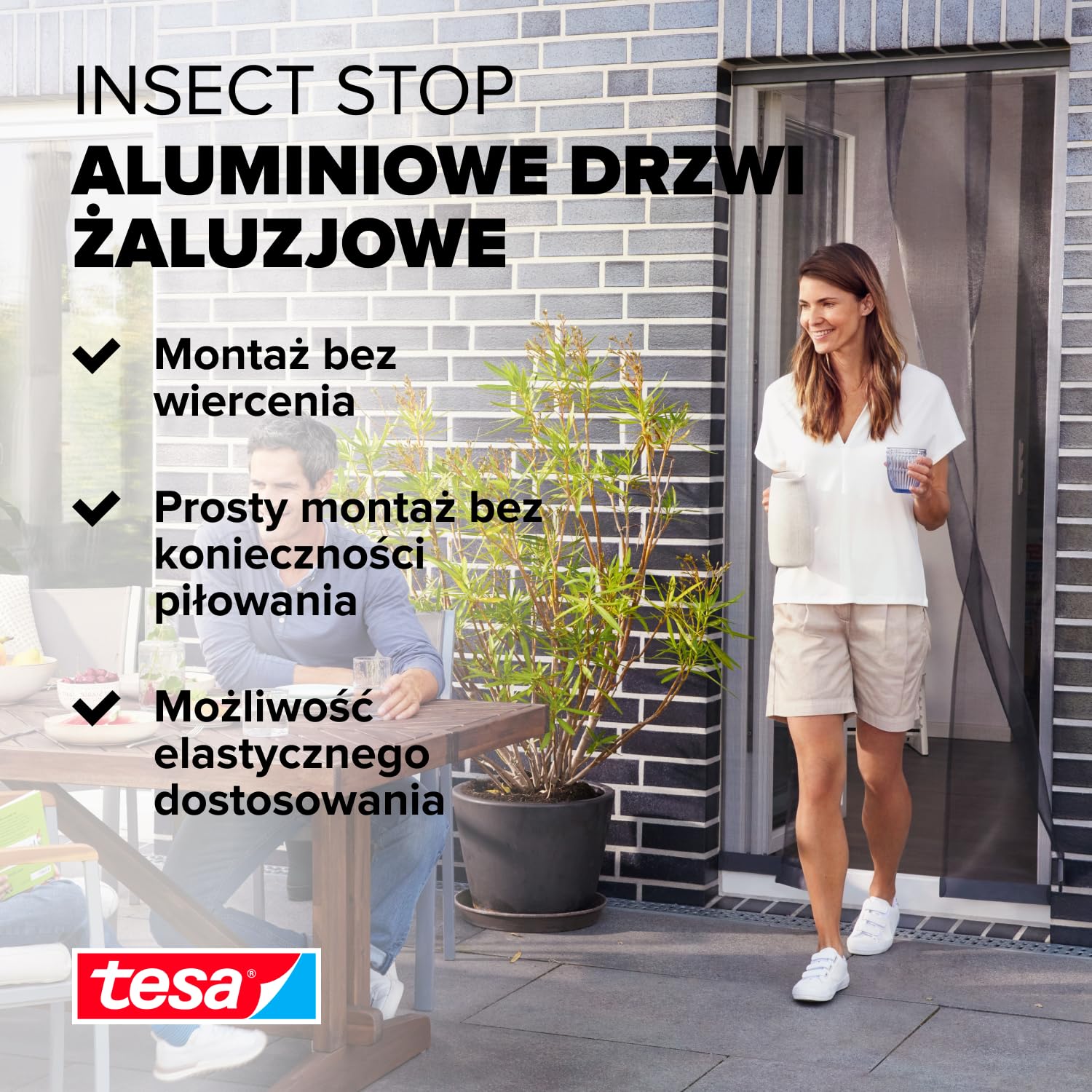tesa INSECT STOP Aluminum Lamella Curtain Premium - teleskopowa moskitiera na drzwi balkonowe, bez wiercenia, antracyt - 95 x 220 cm