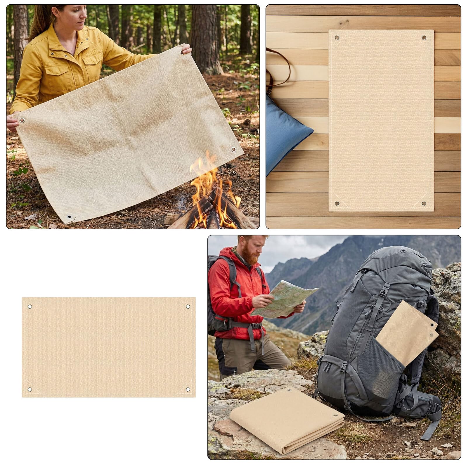 Sosoport 2 Pezzi Tappetino Ignifugo da Campeggio in Fibra di Vetro Beige, Resistente all umidità e Sabbia, per Sicurezza Antincendio su Wooden Deck e Fire Pit Durante Gatherings