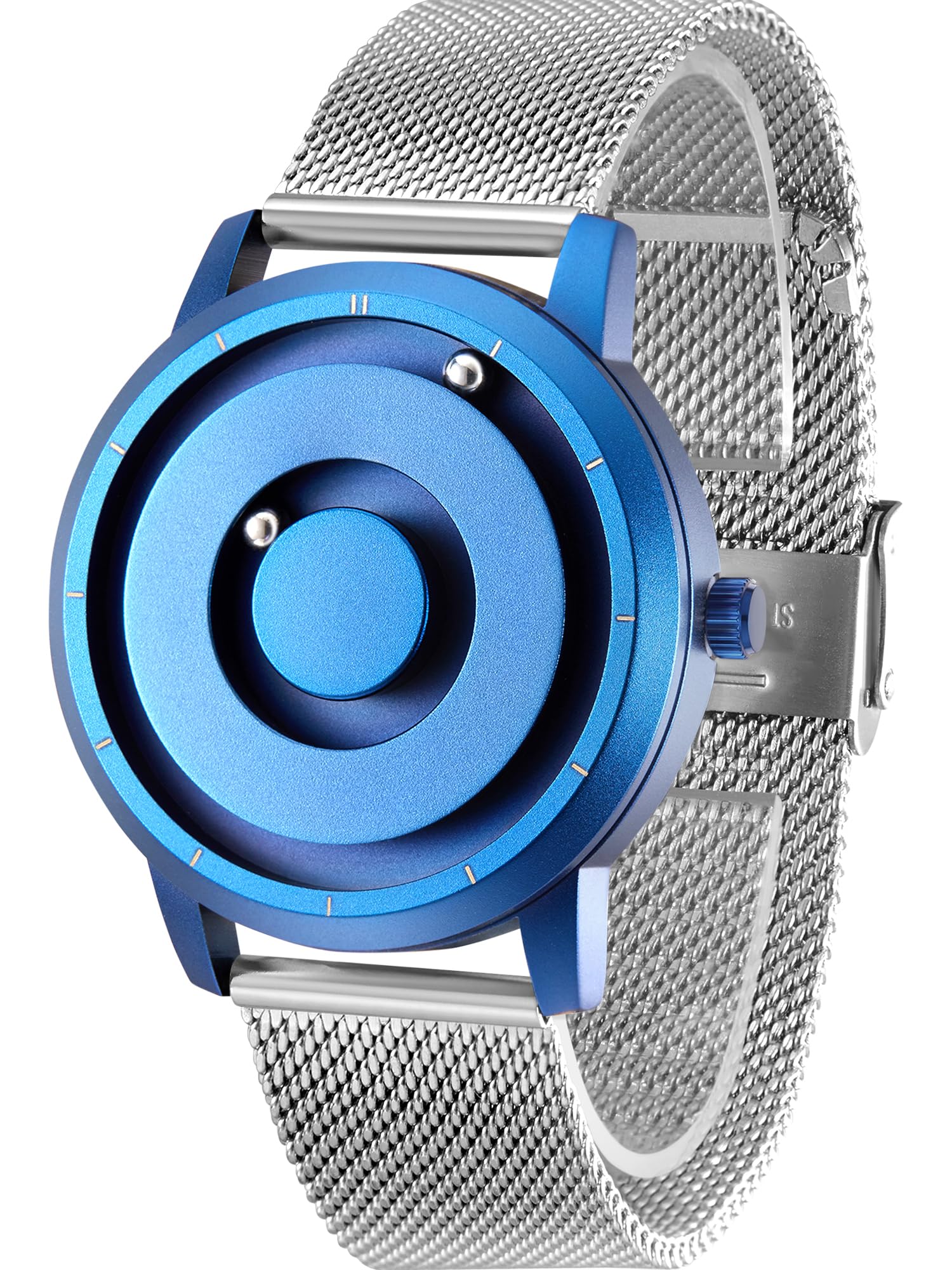 EUTOUR Mens Watch Magnetic Balls Minimalist Dress Simplicity Quartz Watches with Mesh Stainless Steel Strap Blue Mesh 2