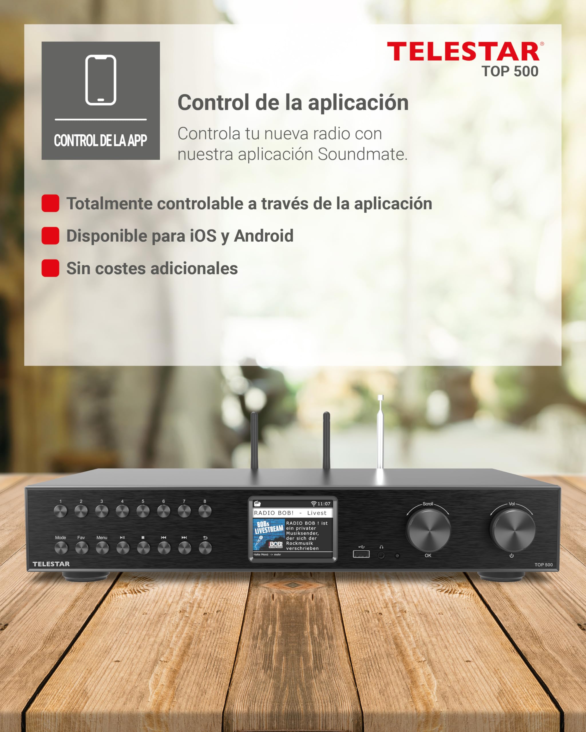 TELESTAR Top 500 – Sintonizador HiFi de 43 cm de Ancho – Negro | WiFi 2,4 & 5 GHz, radio por Internet/DAB+, streaming, Bluetooth audio RX/TX, modo hotel, grabación USB