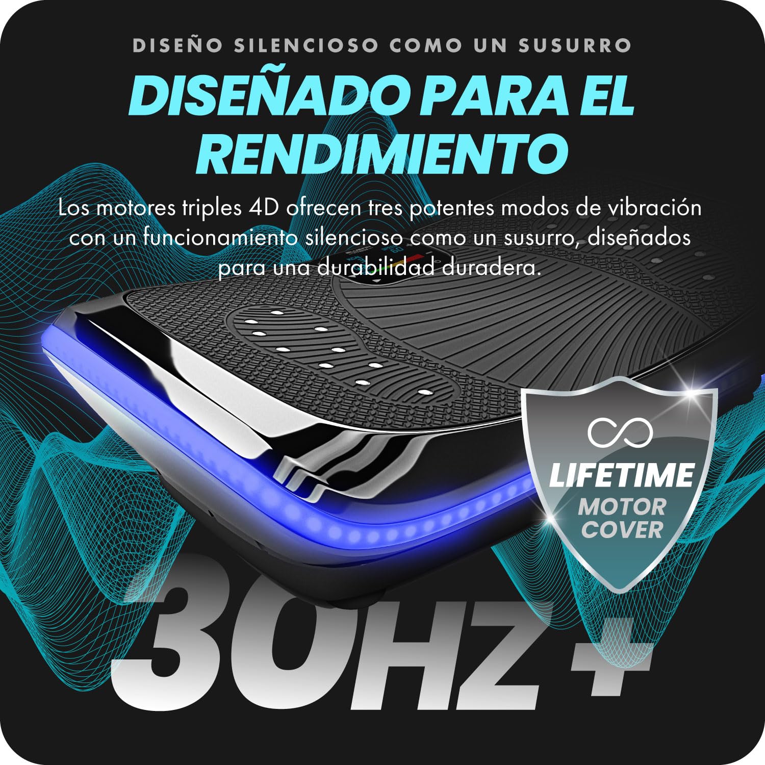 Plataforma Vibradora Bluefin 4D para Perder Peso, Recuperación Muscular y Drenaje Linfático, 3 Potentes Motores con Bandas y Cuerdas de Resistencia para Realizar un Ejercicio Completo