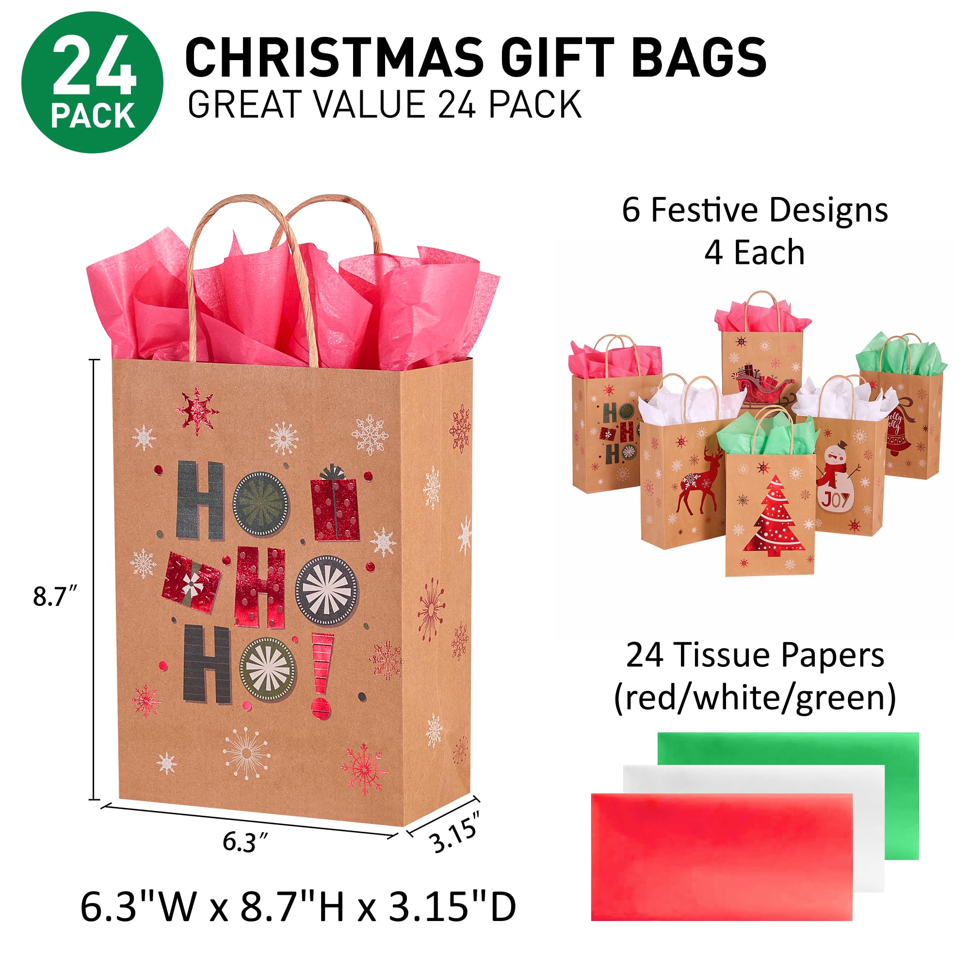 SUNCOLOR Paquete de 24 bolsas pequeñas de regalo de Navidad con papel de seda