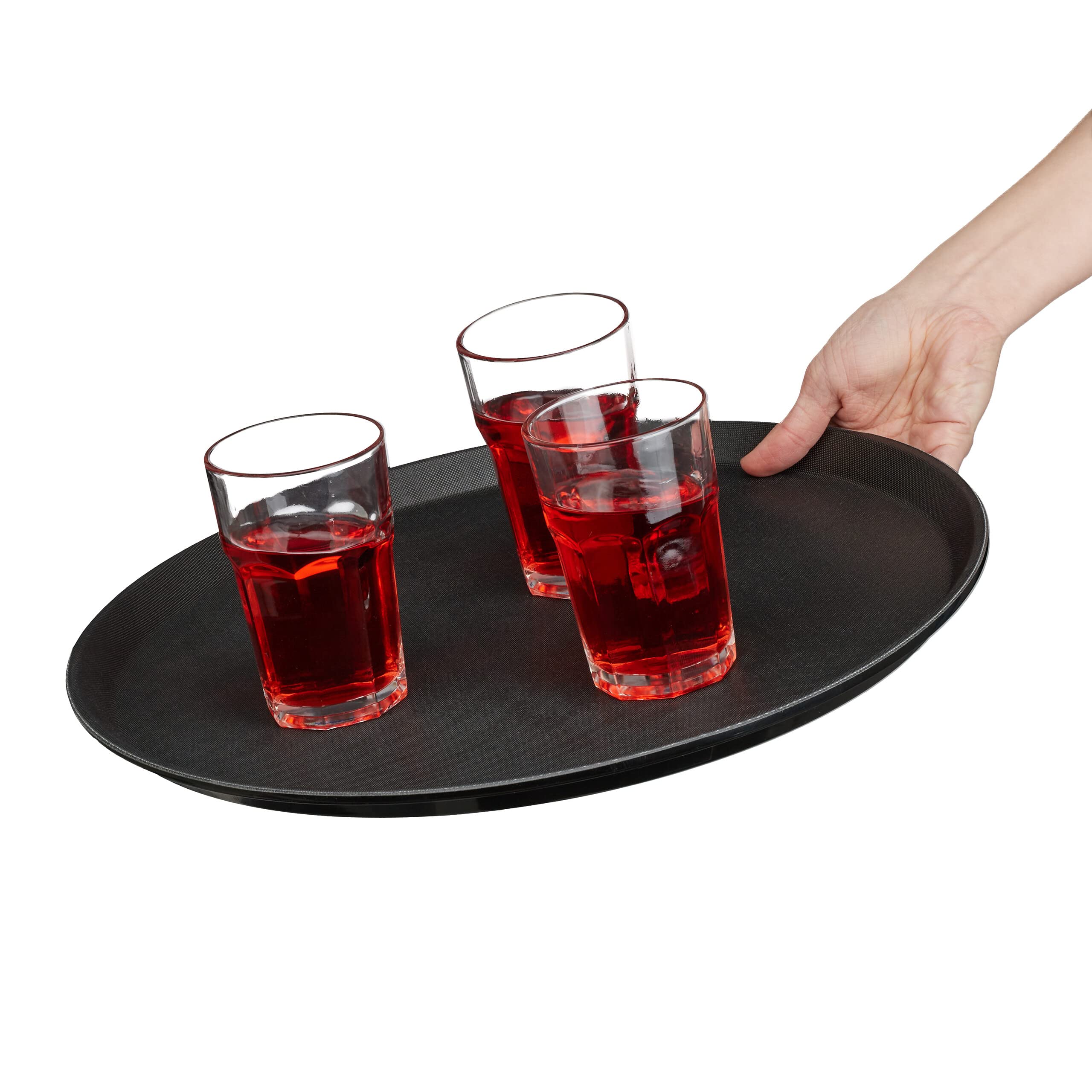 Relaxdays Set 2 Bandejas Bar, Redondas 40 cm Ø, Tabla Servir, Superficie Antideslizante, Camareros, Gastronomía, Negro