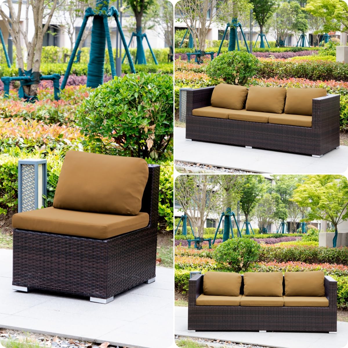Hiseng Funda Cojines para Asiento de Patio Color Sólido, Funda de Cojín Sofá Exterior Suave Elástica Lavable con Banda Elástica para Sofa Jardin Terraza Patio (Caqui,8 Piezas)
