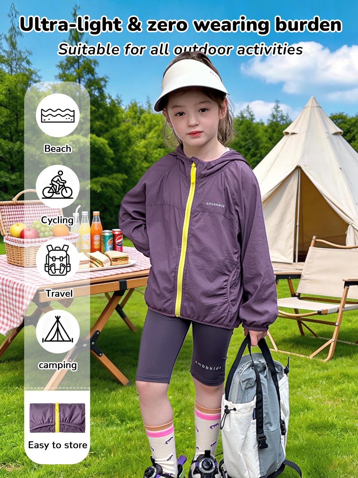Miipat Veste Fille à Manches Longues Protection UPF50+ d'été Contre les Rayons UV Imperméable Capuche à Séchage Rapide Léger pour Enfants