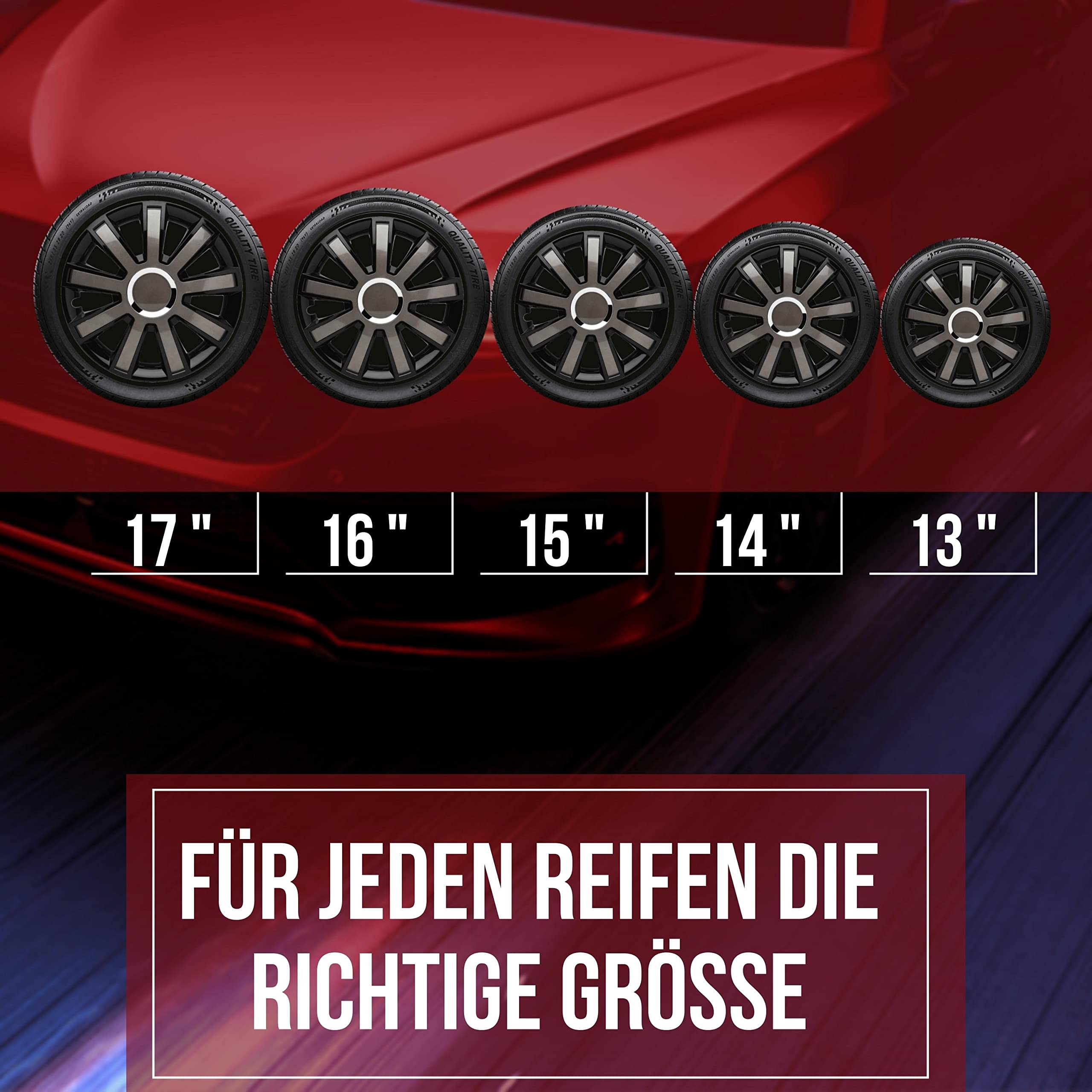 Albrecht Radkappen 14 Zoll schwarz Flash Radzierblenden 4er-Set | Radkappen & Radzierblenden aus robustem Kunststoff, rostfrei & wetterfest, einfache Clip-Montage, für die meisten Stahlfelgen