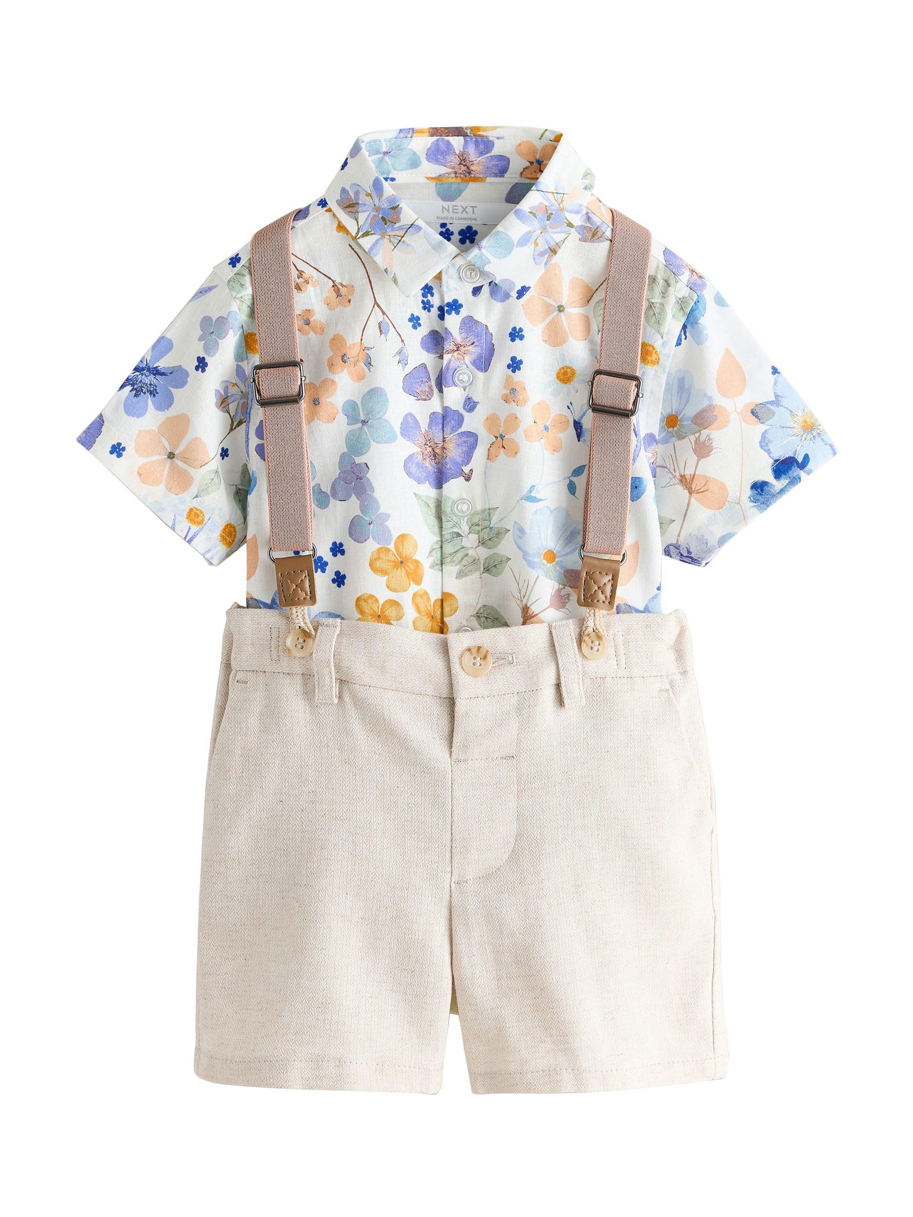 NEXT Ragazzo Completo con camicia, shorts e bretelle