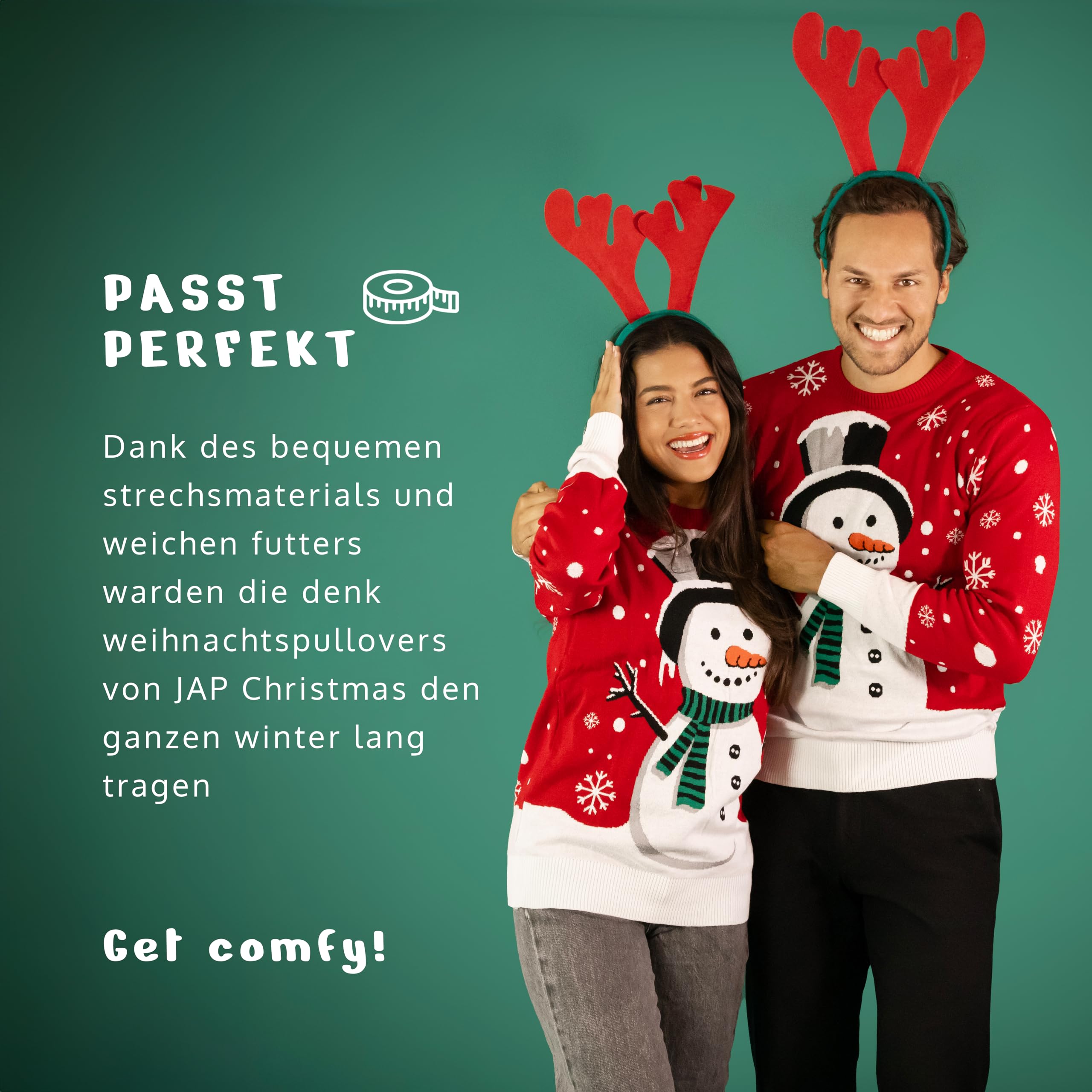 JAP Christmas Schneemann - Lustiger Hässlicher Weihnachtspullover Für Damen und Herren Ugly Christmas Sweater - Rot L