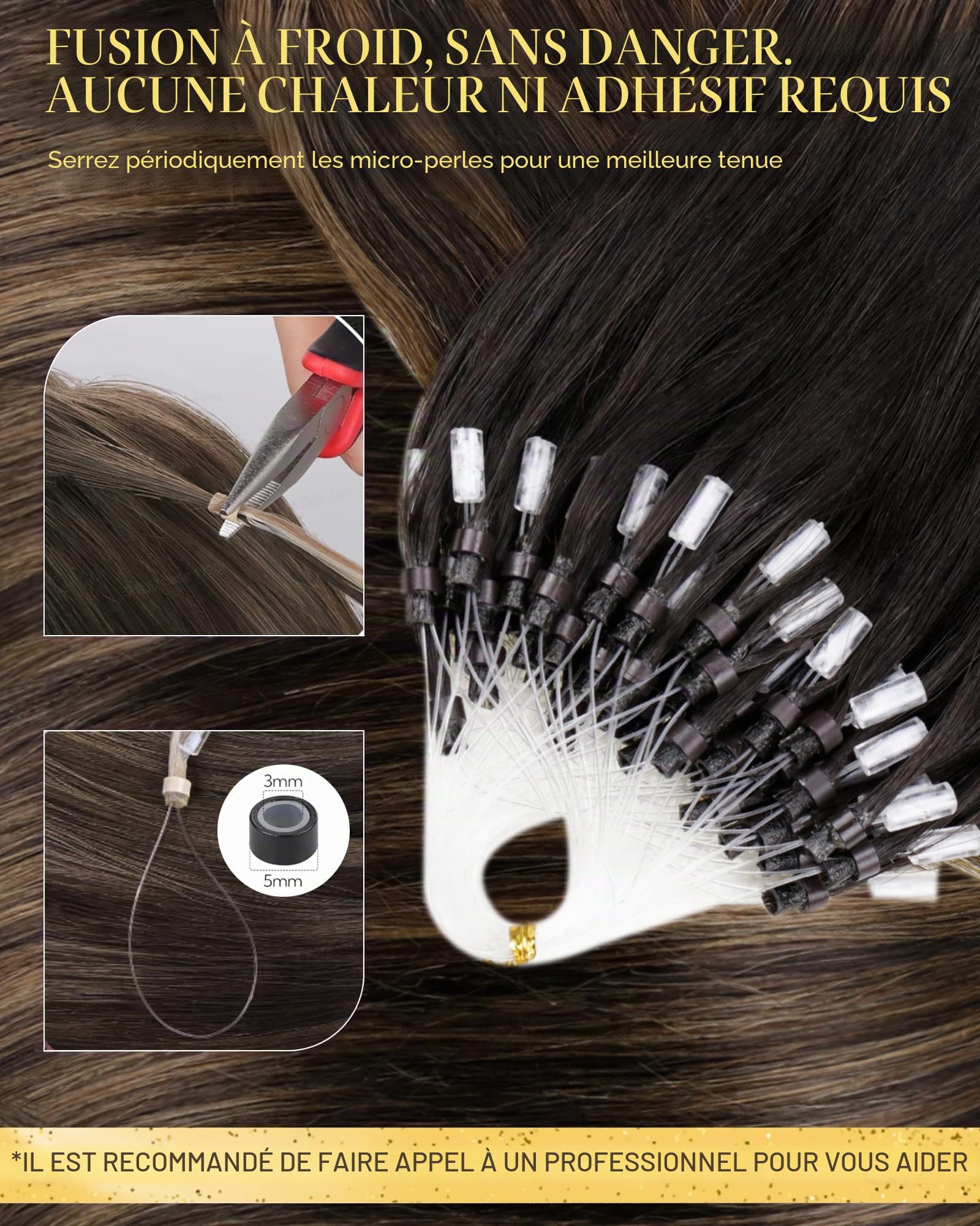 Hetto Extensions Cheveux Naturel a Froid – Balayage Brun Fonce & Brun Dore – Interieur Silicone Anti-Glisse – Invisible, Sans Colle Micro Ring Loop – Longueur & Volume 50 Meche 40g 30cm | 50 Mèches 50g 100% Remy Cheveux, Invisible Anneau Avec Silicone Ext