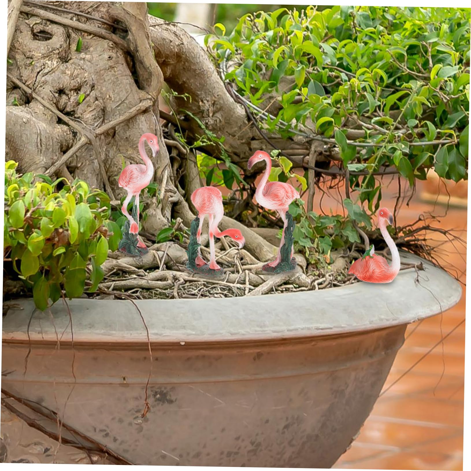 HEMOTON Statua Fenicottero da Giardino 4 Pezzi in Resina Rosa