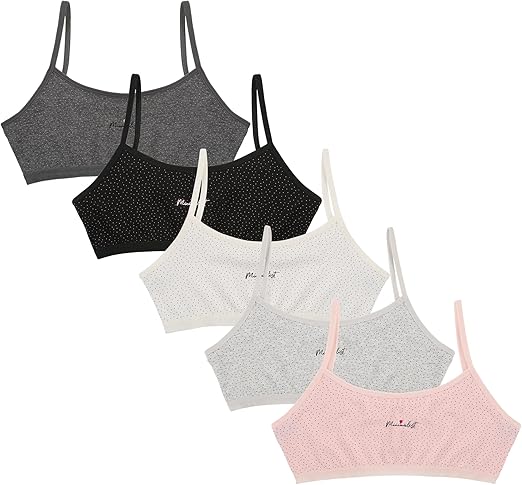 Donella Training Bra for Teen Girls - Cotton Crop Cami for Girls Bralette 5-Pack, Age: 10-15