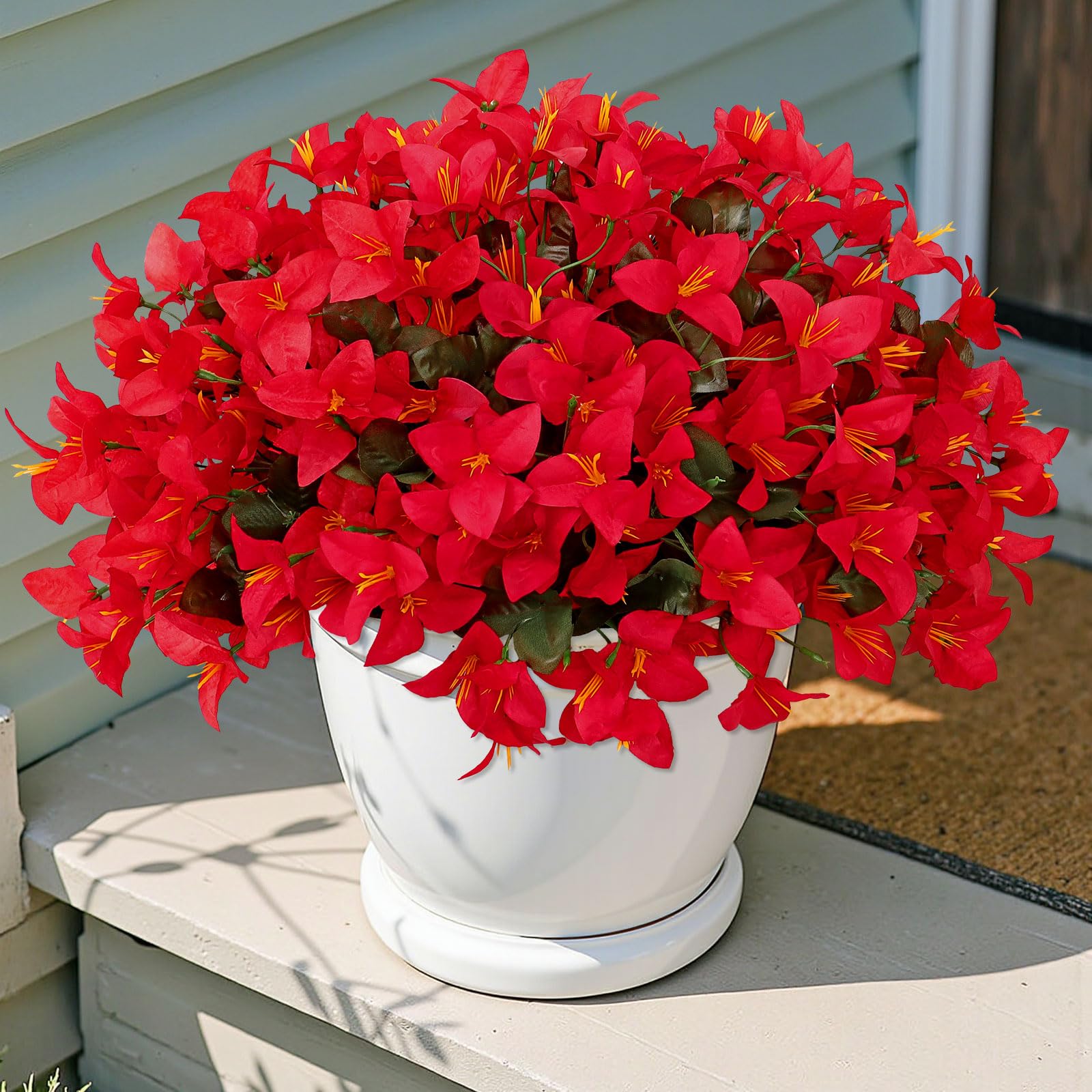 SOMYTING 4 Bundles Artificial Flowers, Fake Flowers UV Resistant Realistic Silk Flowers Faux Bougainvillea Bouquet for Indoor Outdoor Home Garden, Porch, Vases and Hanging Baskets (Red)