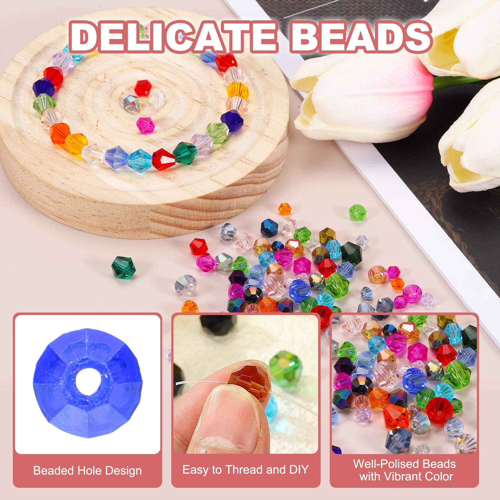 PATIKIL 1000pcs 4mm Bicone Glass Crystal Beads - Image 3