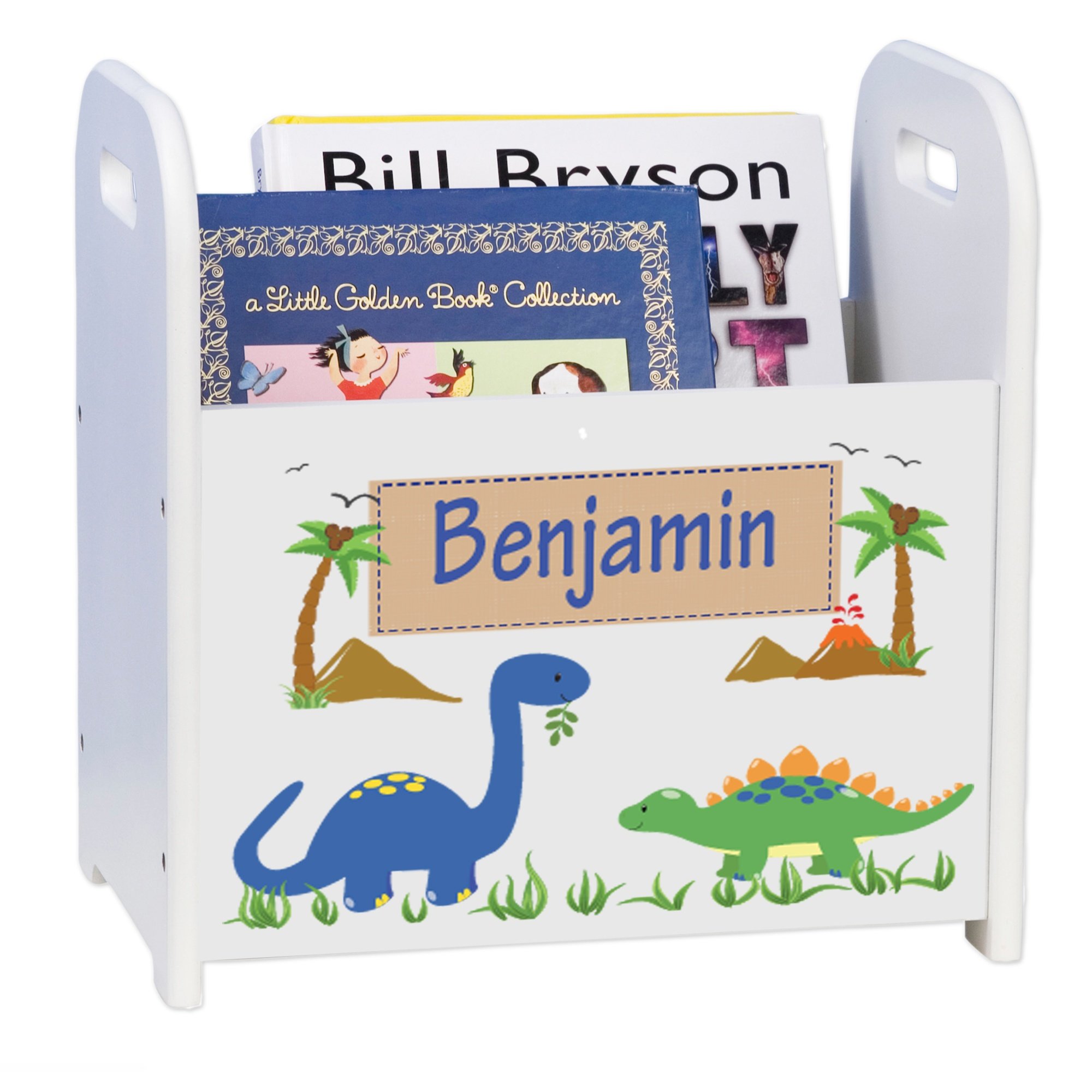 My Bambino Personalized Child's White Book Caddy Magazine Rack (Dinosaurs)