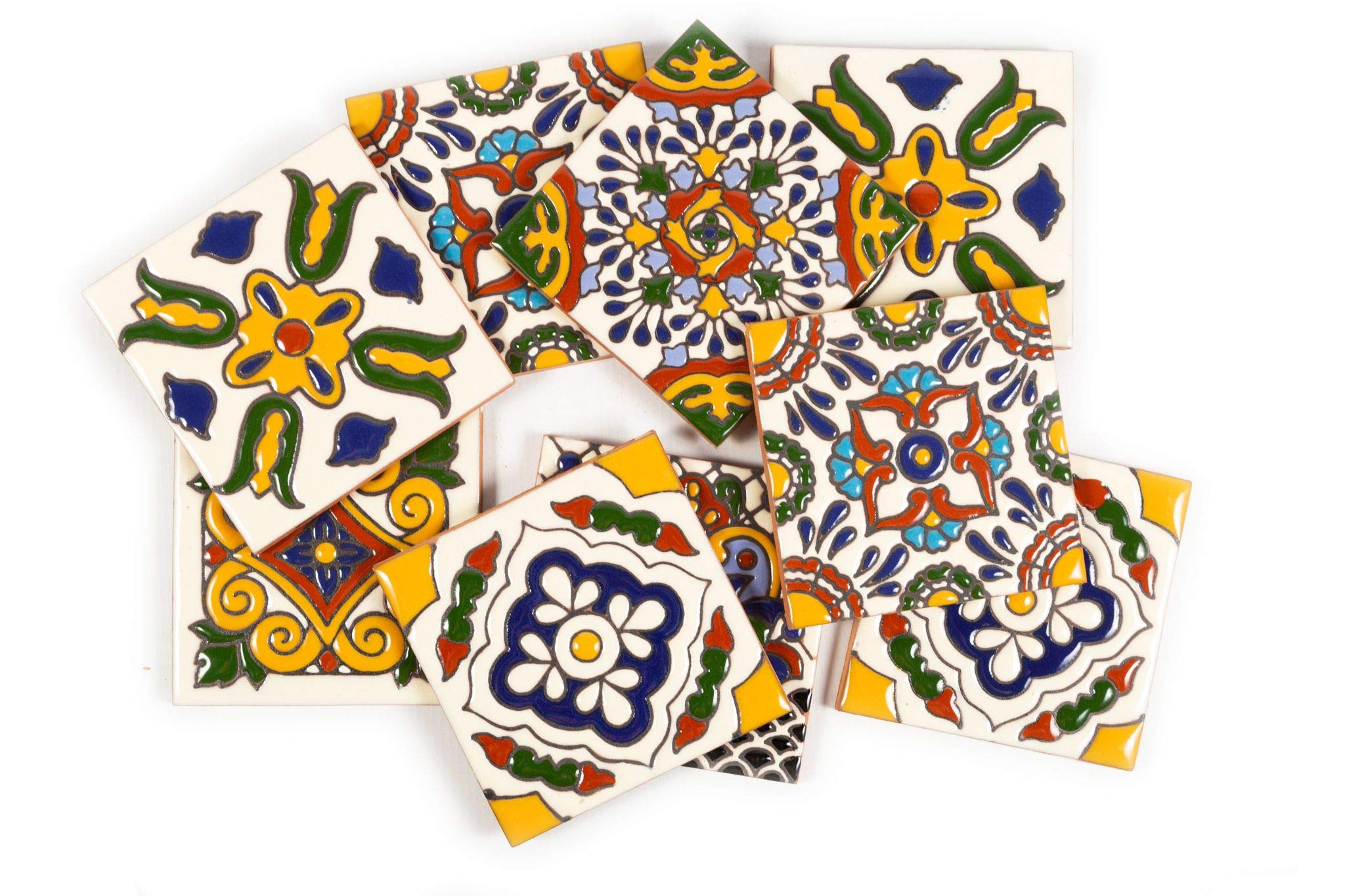 Cerames azulejos de mosaico Talavera Sergio Relieve - 30 azulejos decorativos de cerámica mexicana para baño, ducha, escaleras, pared posterior de la cocina | azulejos de mexicanos 10,5x10,5 cm