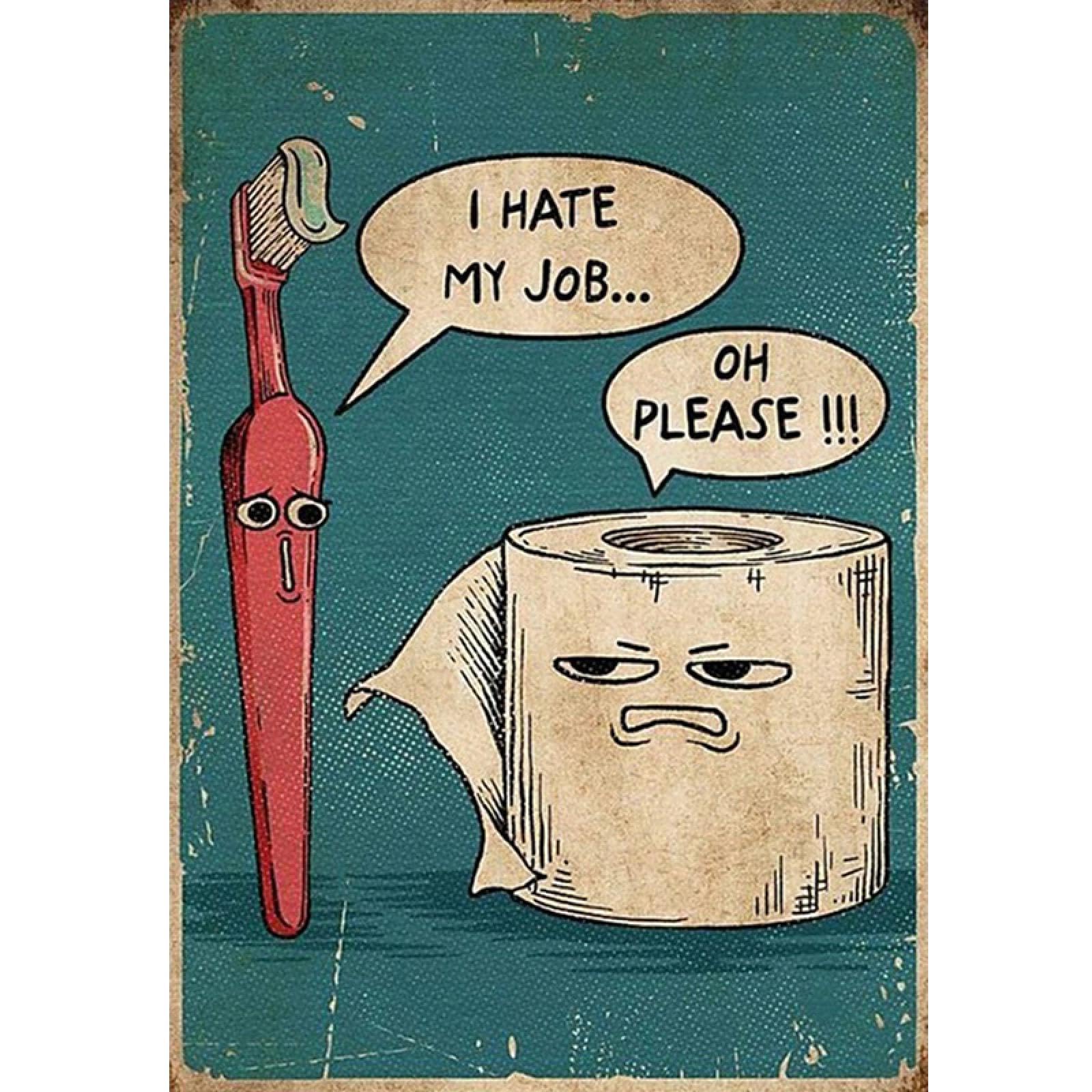 Gemmii Frameless Funny Toothbrush And Toilet Paper Poster On Canvas Print I Hate My Jobs Unique Humorous Wall Art Picture Bathroom Decor 42X60cm