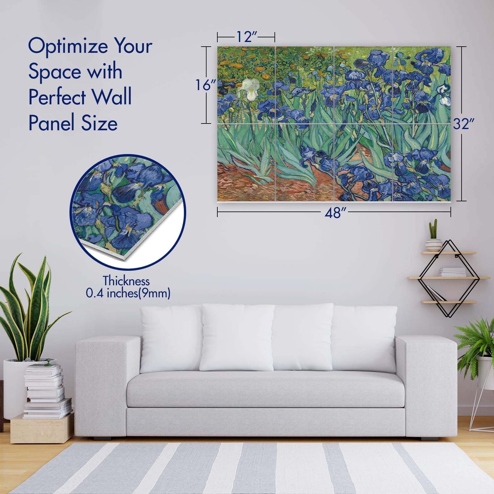 Paneles Acústicos de Arte en la Pared, Paneles Fonoabsorbentes para Casa/Oficina, Absorción Decorativa y Amortiguación, Cancelación de Ruido y Eco (Iris de Vincent Van Gogh)