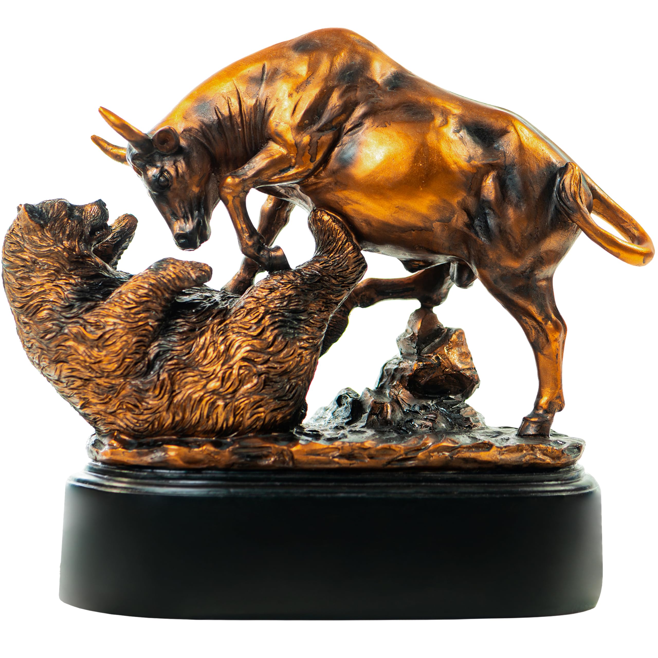 Bull and Bear Statue Wall Street Decor, 9x9.5 Resin Finance Desktop Decor Figurine for Traders and Investors with Bronze-Like Finish, Stock Market Gifts