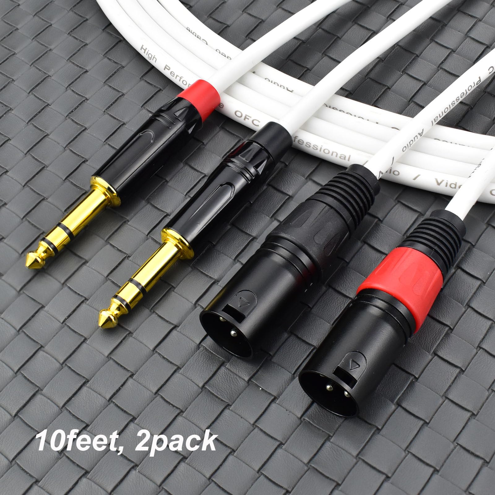 XLR-Stecker auf 1/4-Zoll-Mikrofonkabel, 3 m, symmetrisches 1/4-Zoll-TRS-Adapterkabel, vergoldete Stecker, weiß, geräuschfrei, 2 Stück