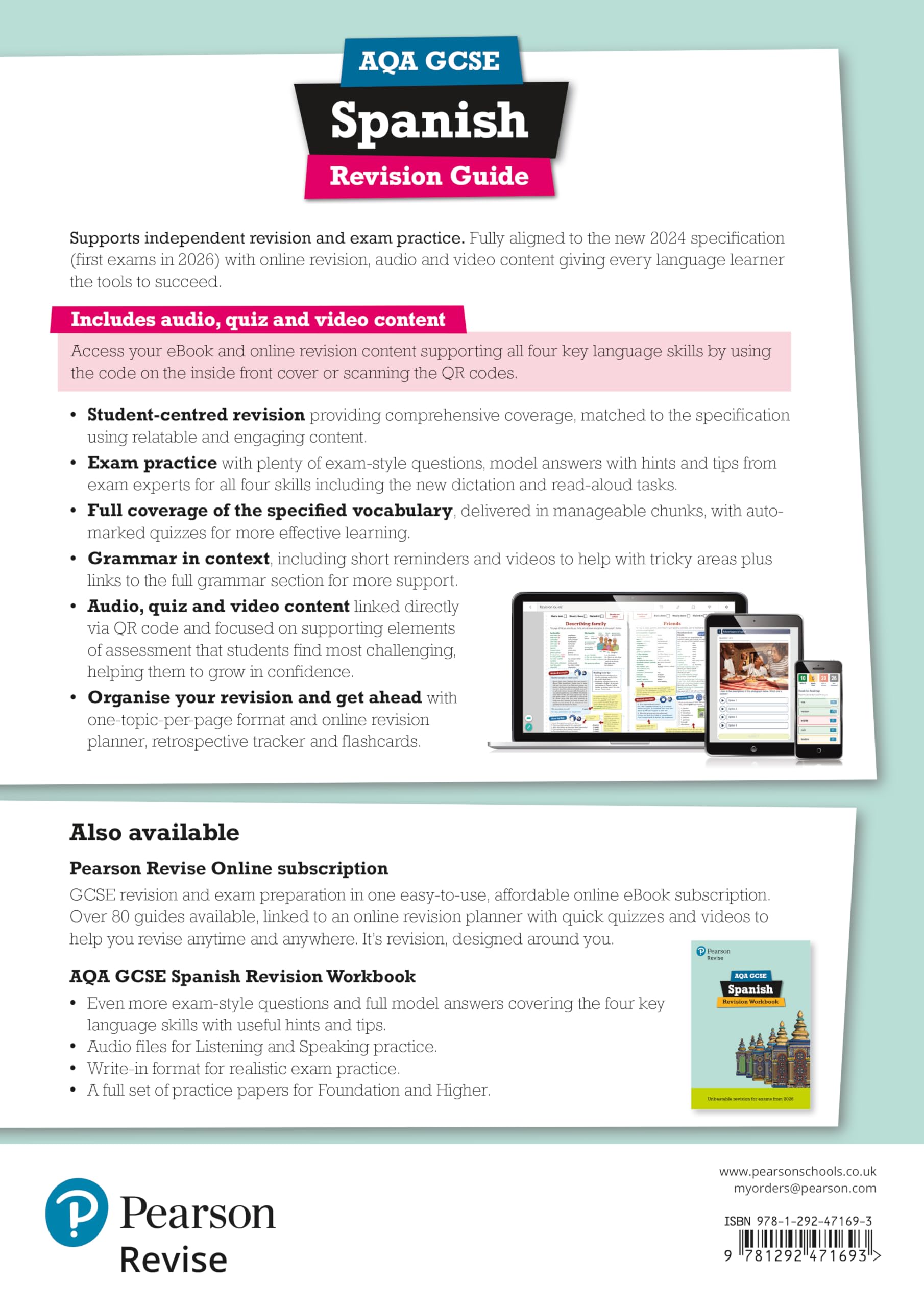 Pearson Revise AQA GCSE Spanish Revision Guide incl. audio, quiz & video - for 2026, 2027 exams