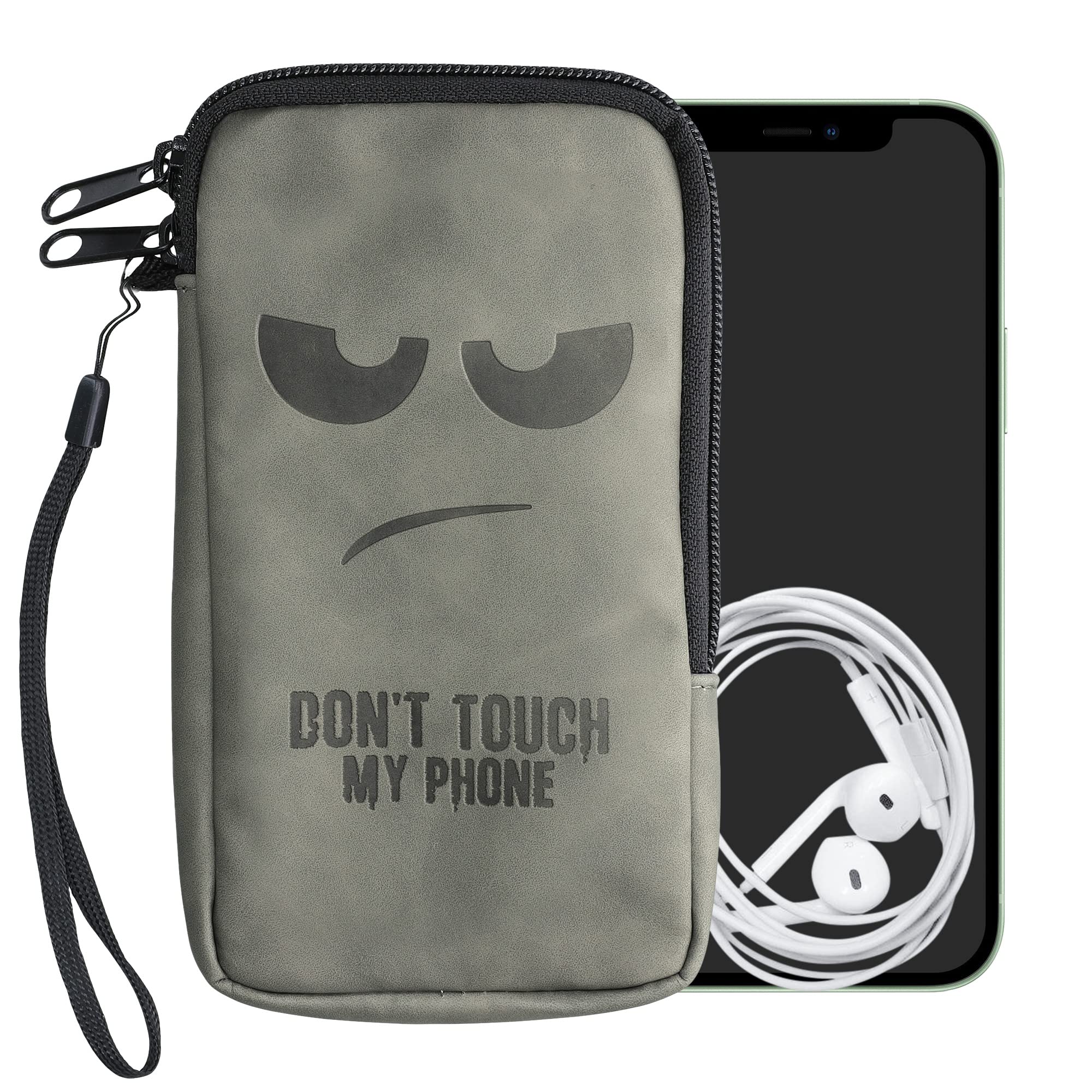 kwmobile Uniwersalne etui na smartfon rozmiar L - 6,5 cala - etui ze skóry syntetycznej z zamkiem błyskawicznym - Don't Touch My Phone Grey