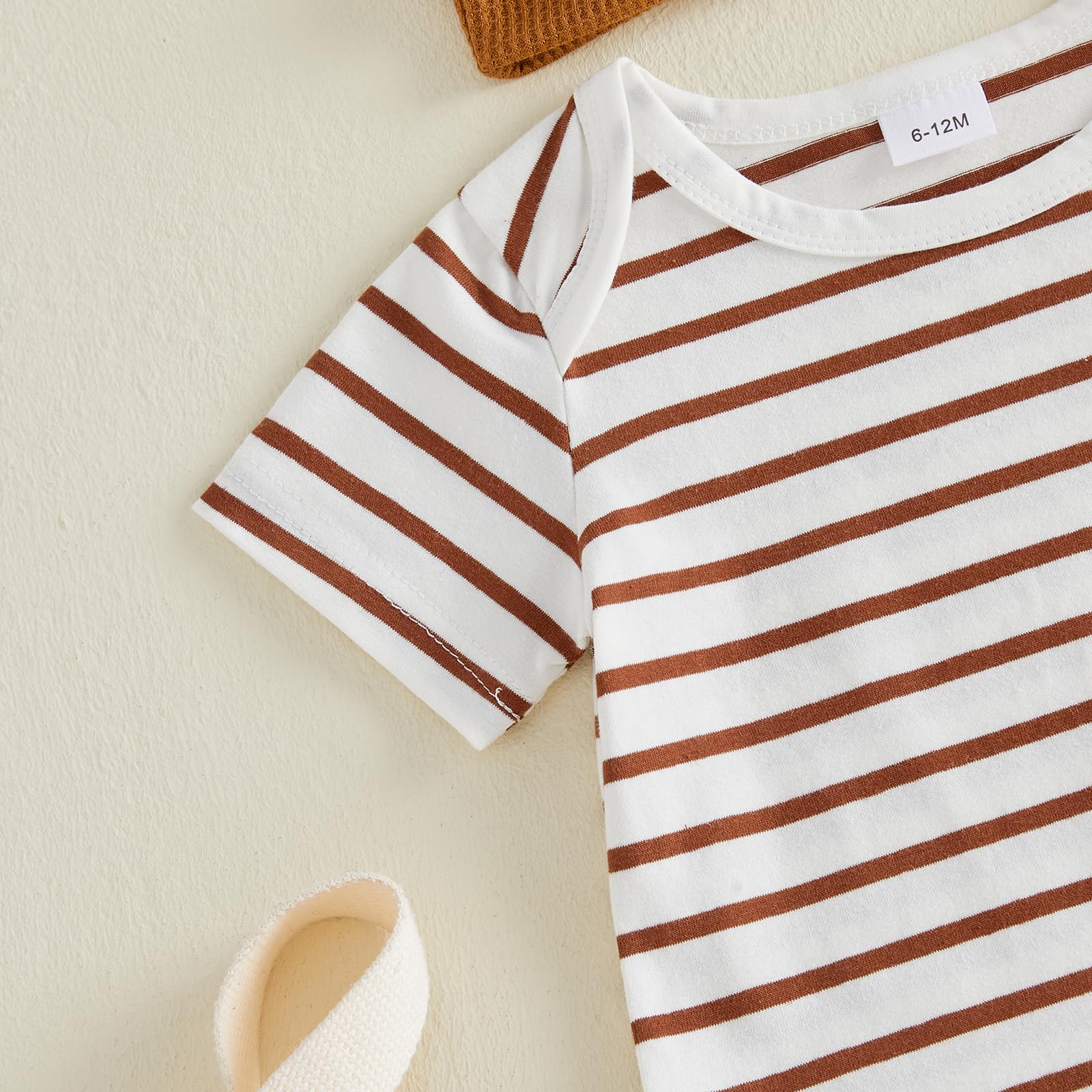 Ensemble Bébé Garçon 3 Pièces Tenue Bébé Garçon Barboteuse Rayée Salopette Brodée Chapeau Vêtement Mignon pour Garçons 0-18 Mois