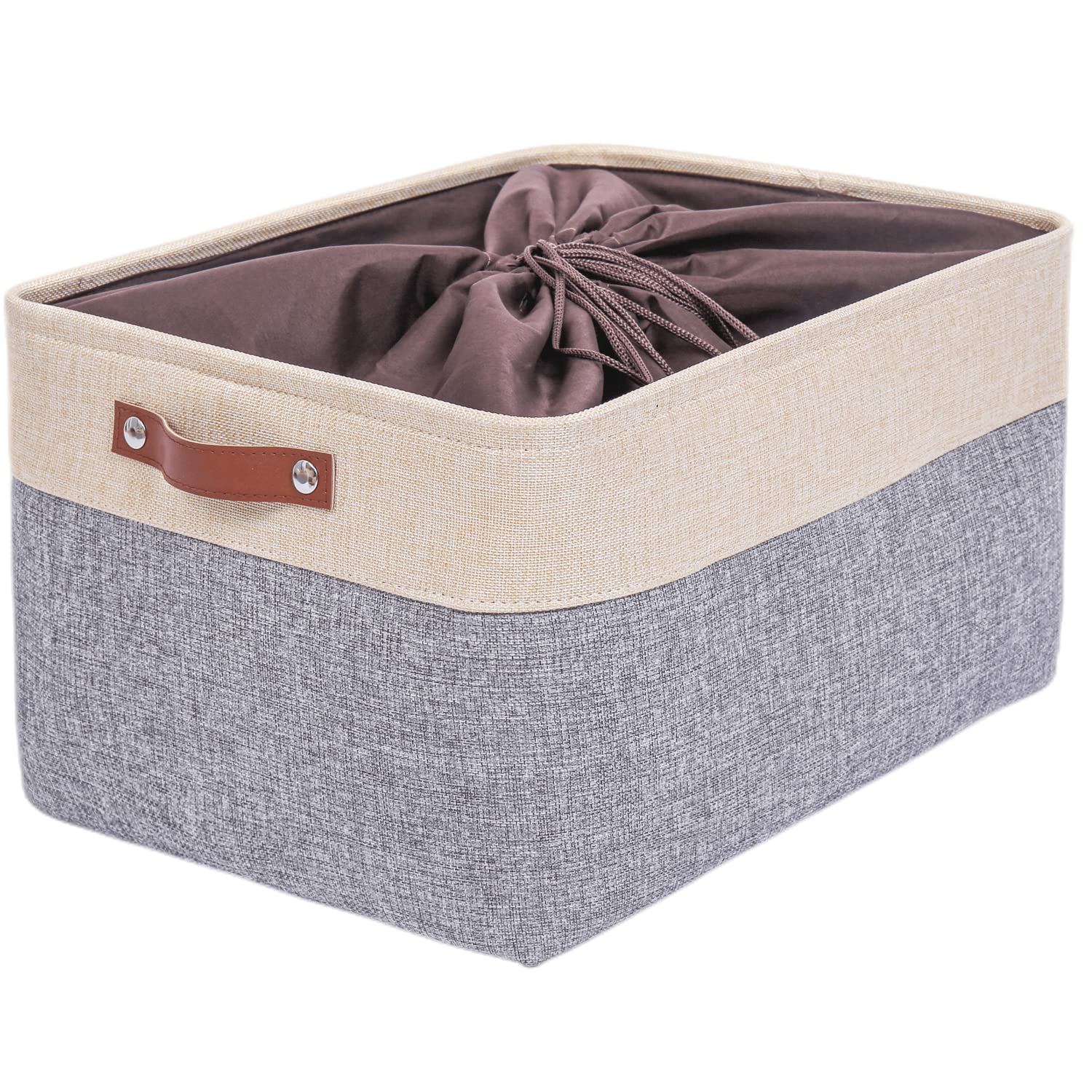 Mangata Storage Baskets, Thickened Canvas Fabric Storage Box for Toys, Clothing, Wardrobe (XLarge, Grey/Beige)