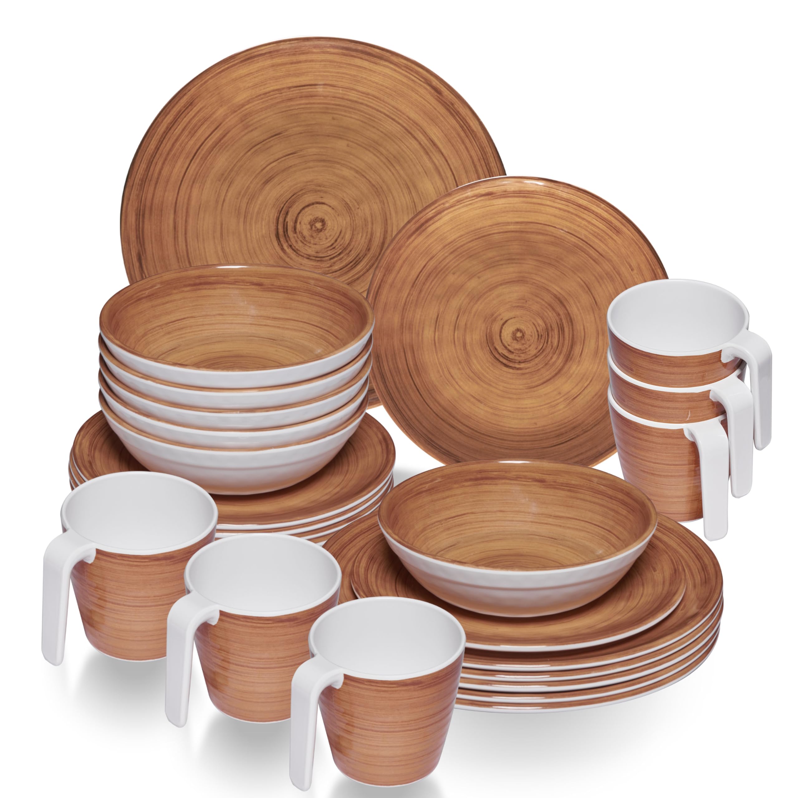 Melamin Geschirr Set Braun 6 Personen 24 Teile Tassen Zubehör Camping Party