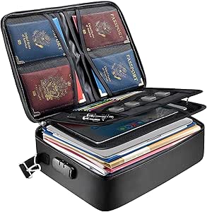 BALEINE Fireproof Document Box with Lock, Waterproof Fireproof File Organizer, 15''x11''x4''