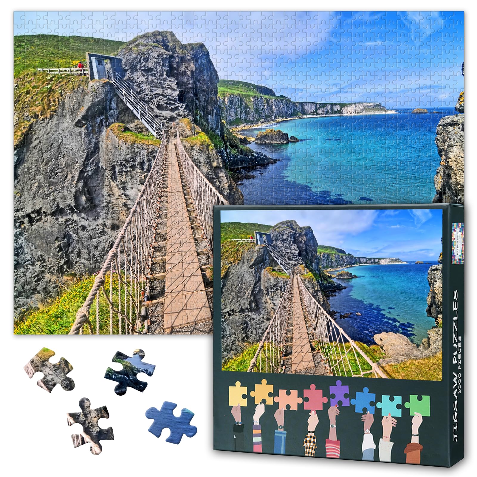 Puzzles for Adults 1000 Pieces, Rede Rope Bridge Jigsaw Puzzles, Northern Ireland Adult Puzzle for Adults, Educational Fun Games or Toys for Elders Friends 20X27 INCH