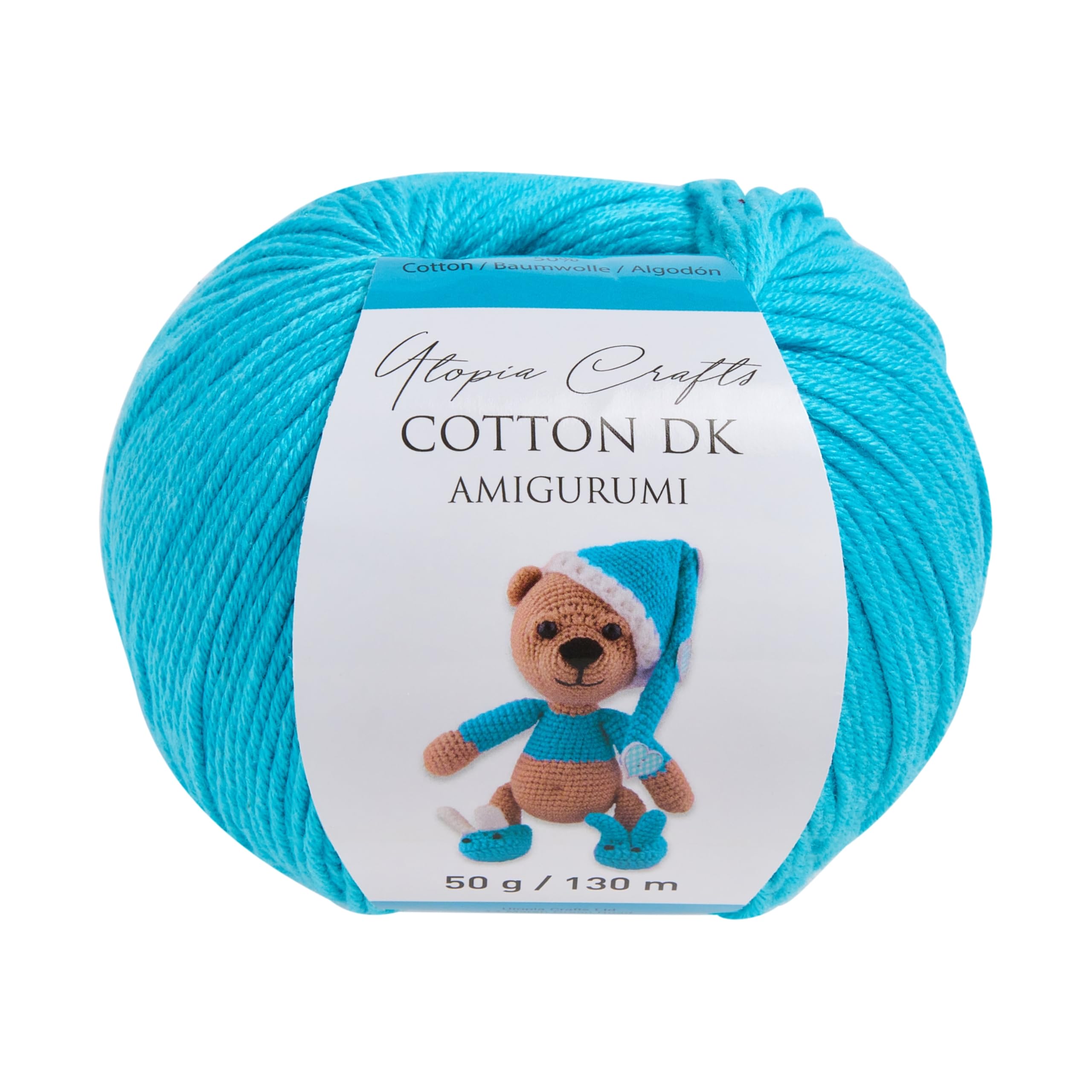 Utopia Crafts Amigurumi Cotton DK Yarn for Crochet and Knitting 50% Cotton, 50% Acrylic Blended, 50g (Turquoise Blue)